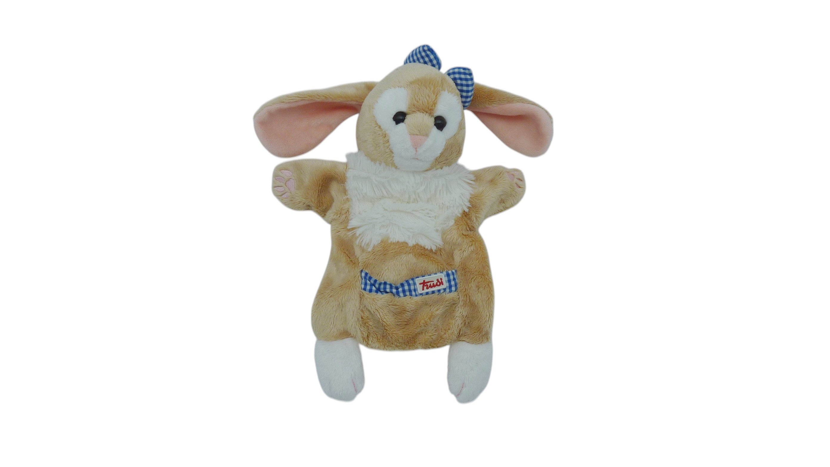 Doudou lapin marionnette marron blanc - Trudi 29 cm
