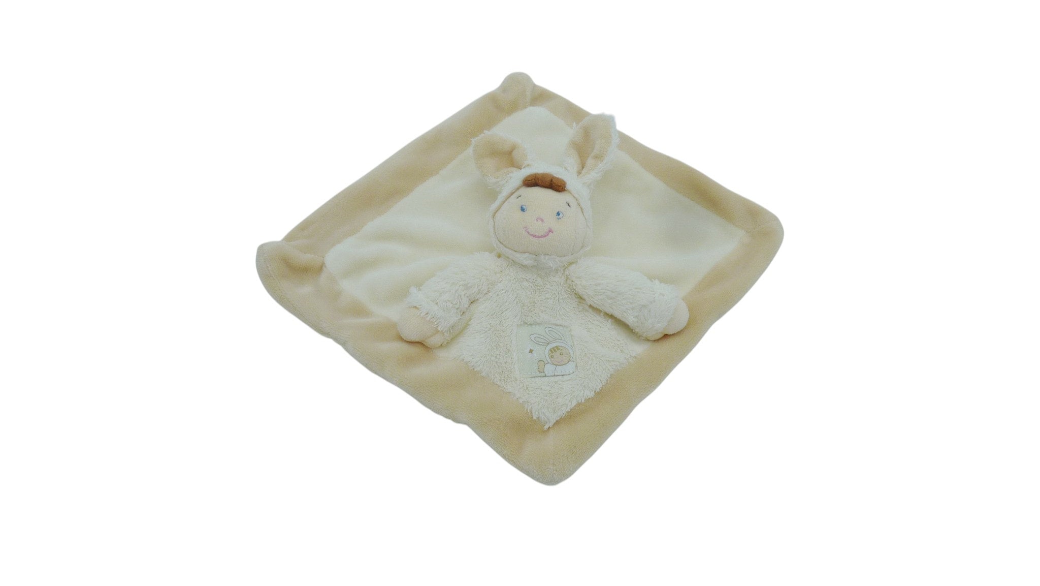 Doudou poupée plat déguisé en lapin crème marron - Nicotoy