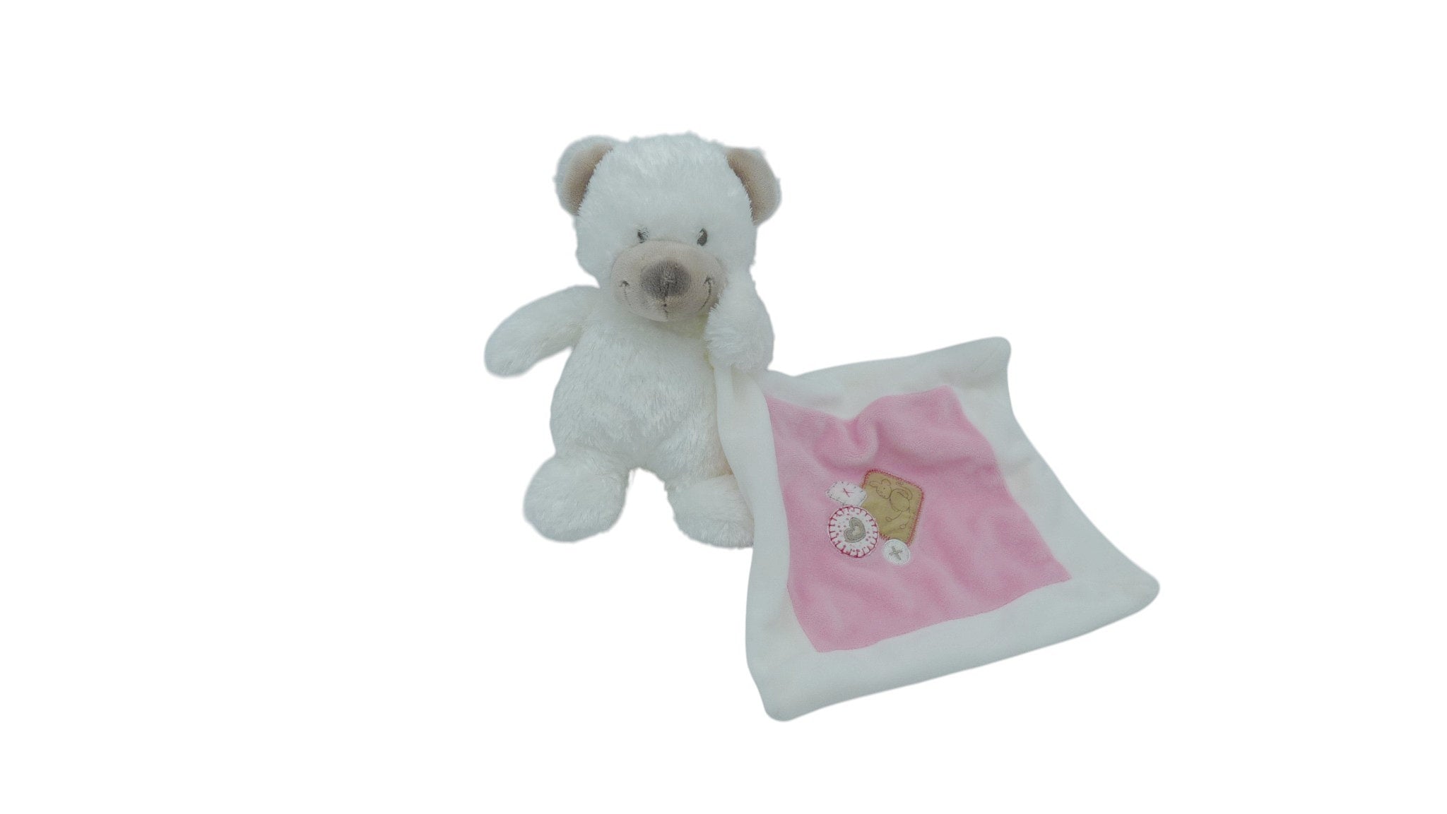 Peluche mouchoir ours blanc rose - Nicotoy Simba Dickie 22 cm