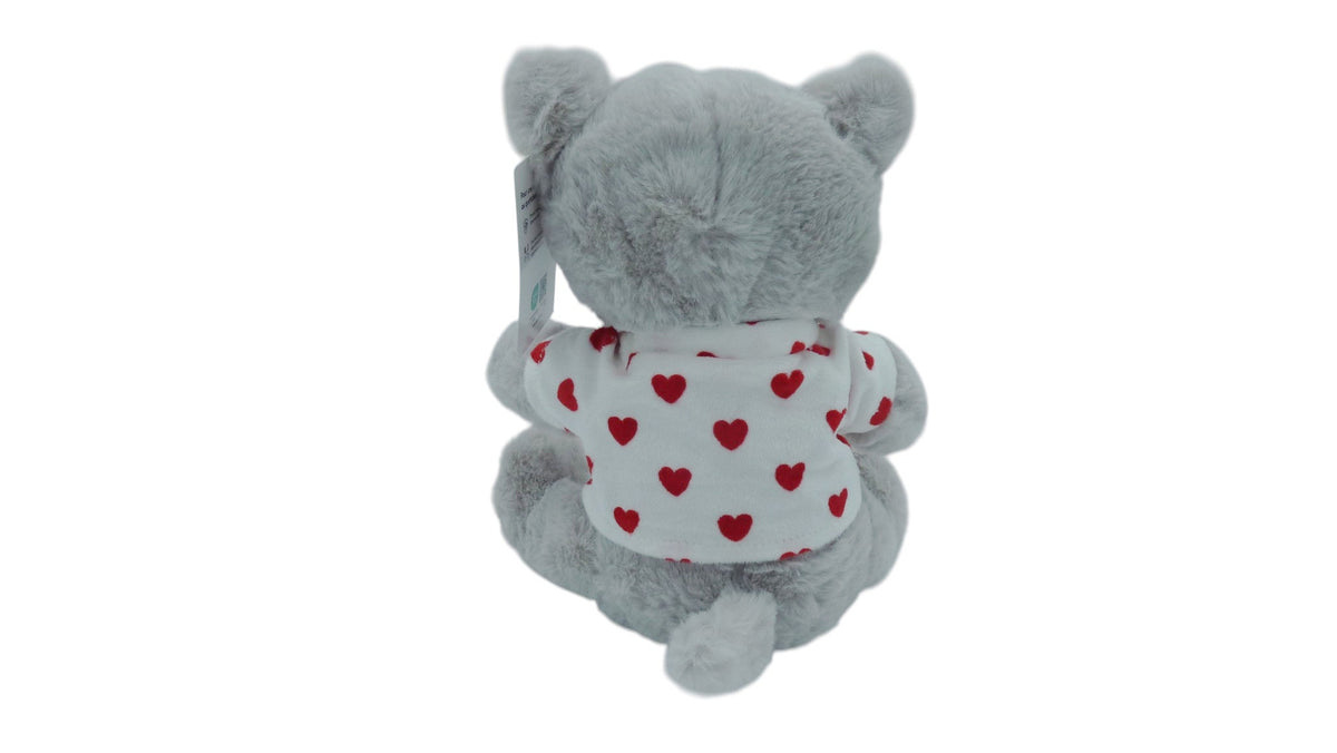 Peluche chat gris avec t-shirt à cœurs – Françoise Saget 28 cm