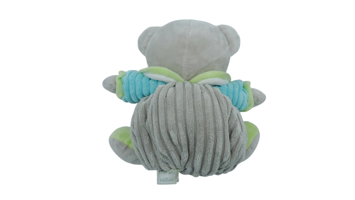 Peluche ours gris vert et turquoise à motif étoile – Mes Petits Cailloux 23 cm