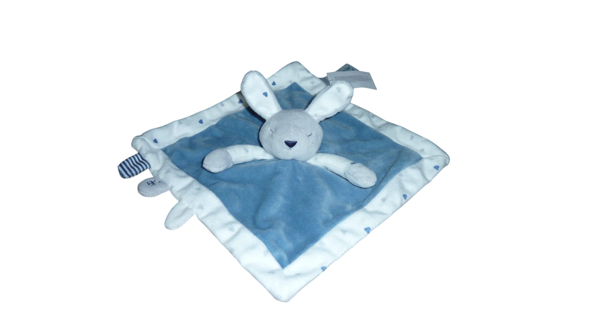 Doudou lapin plat bleu blanc - Obaibi