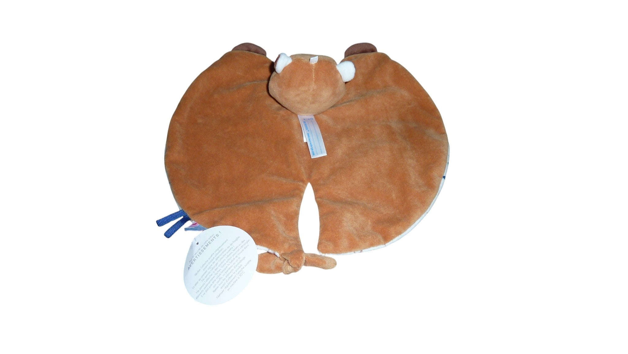 Doudou ours plat marron attache tétine - Sucre d'Orge