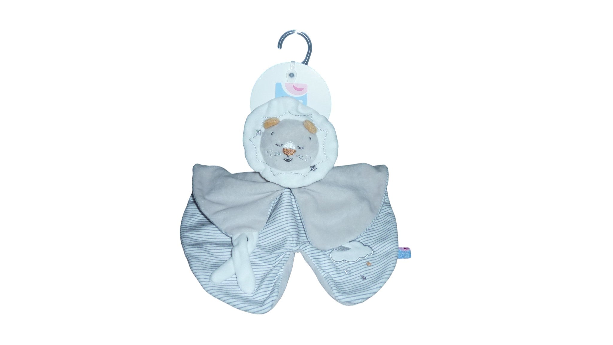 Doudou lion plat gris attache tétine - Sucre d'Orge