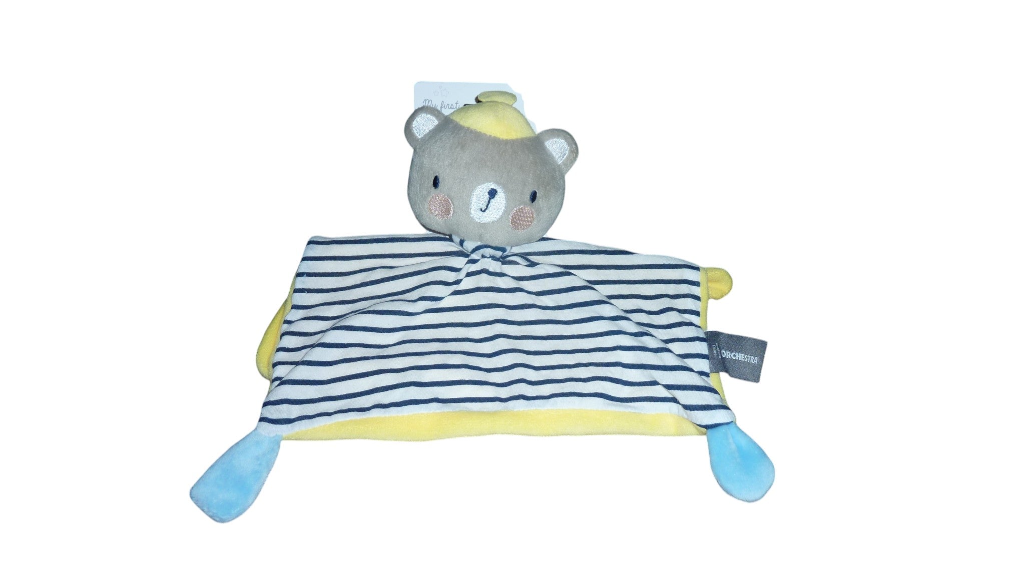 Doudou ours plat rayures bleu - Orchestra