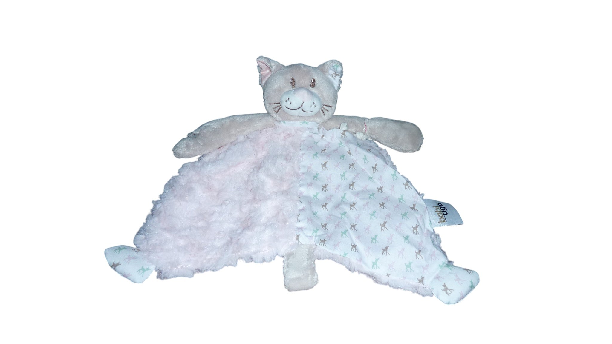 Doudou chat plat rose attache tétine - Babi Age