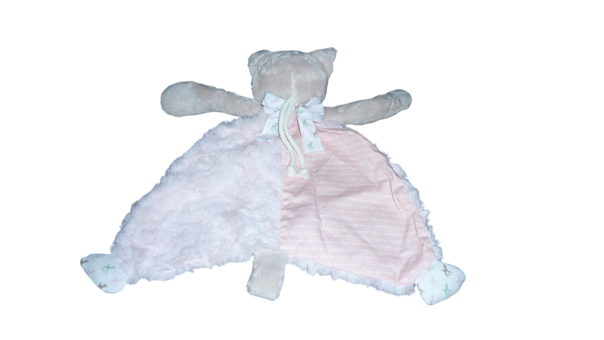 Doudou chat plat rose attache tétine - Babi Age