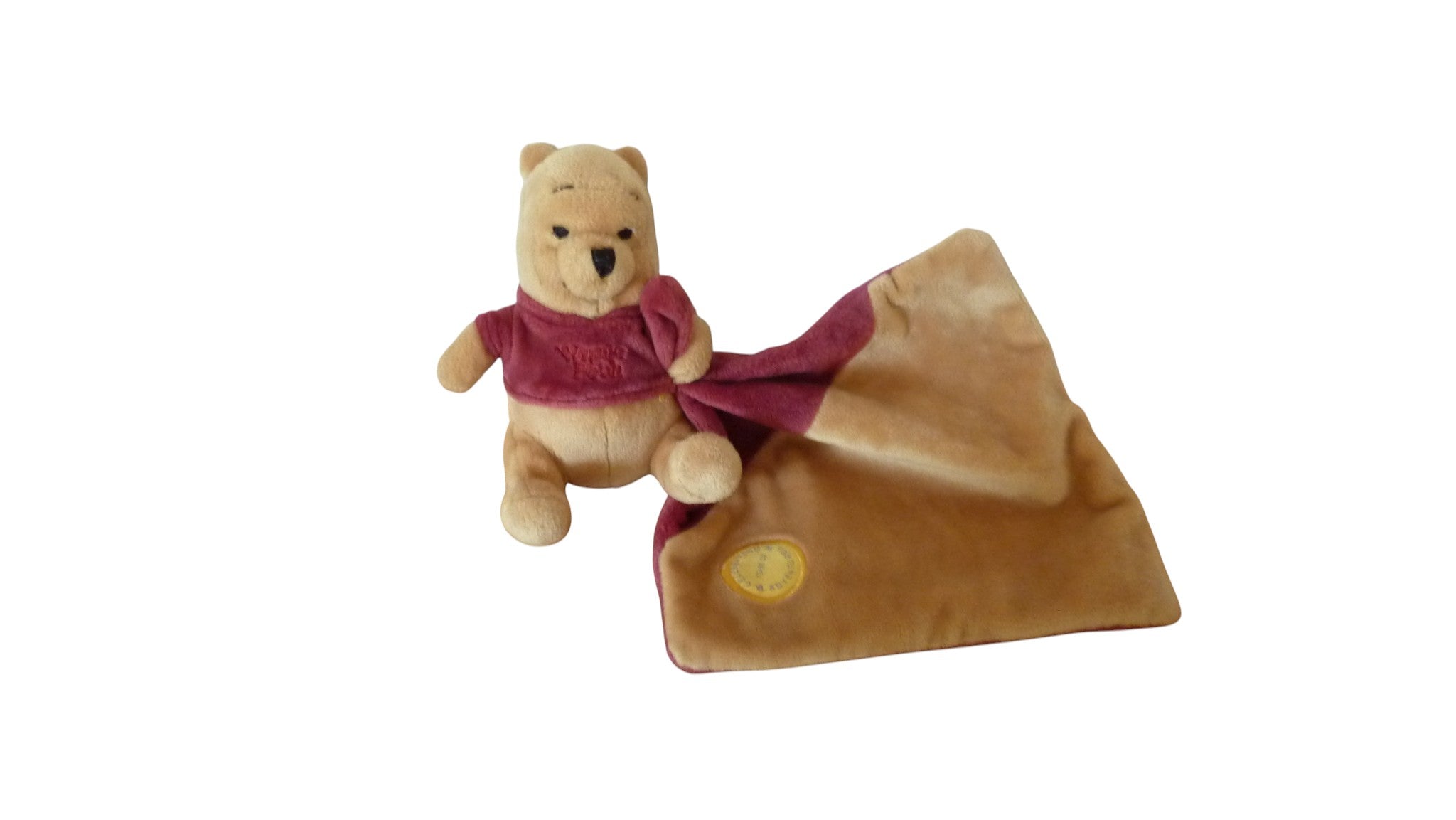 Peluche mouchoir Winnie l'Ourson marron bordeaux - Disney 14 cm