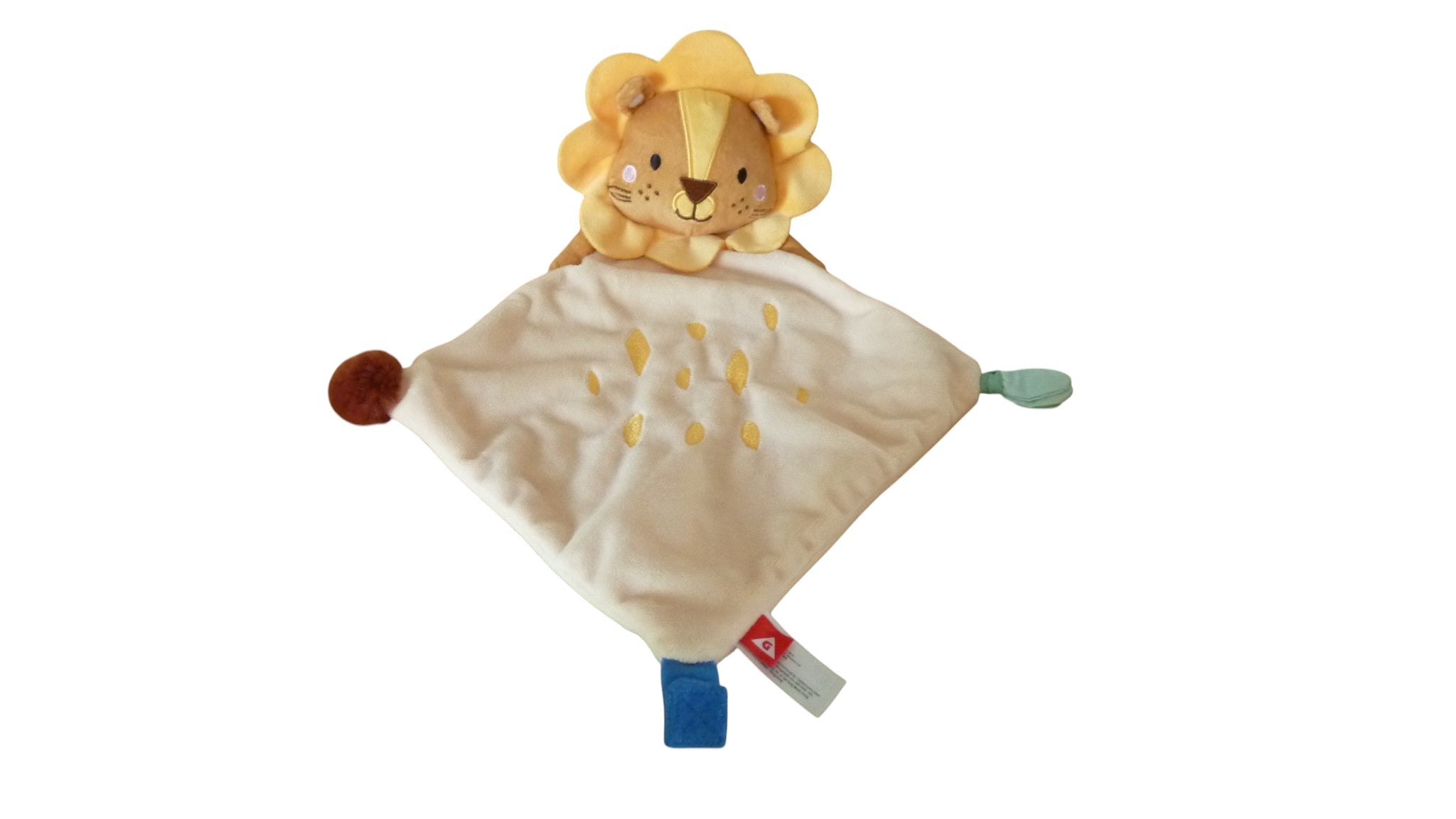 Doudou lion plat attache tétine beige jaune - Gifi