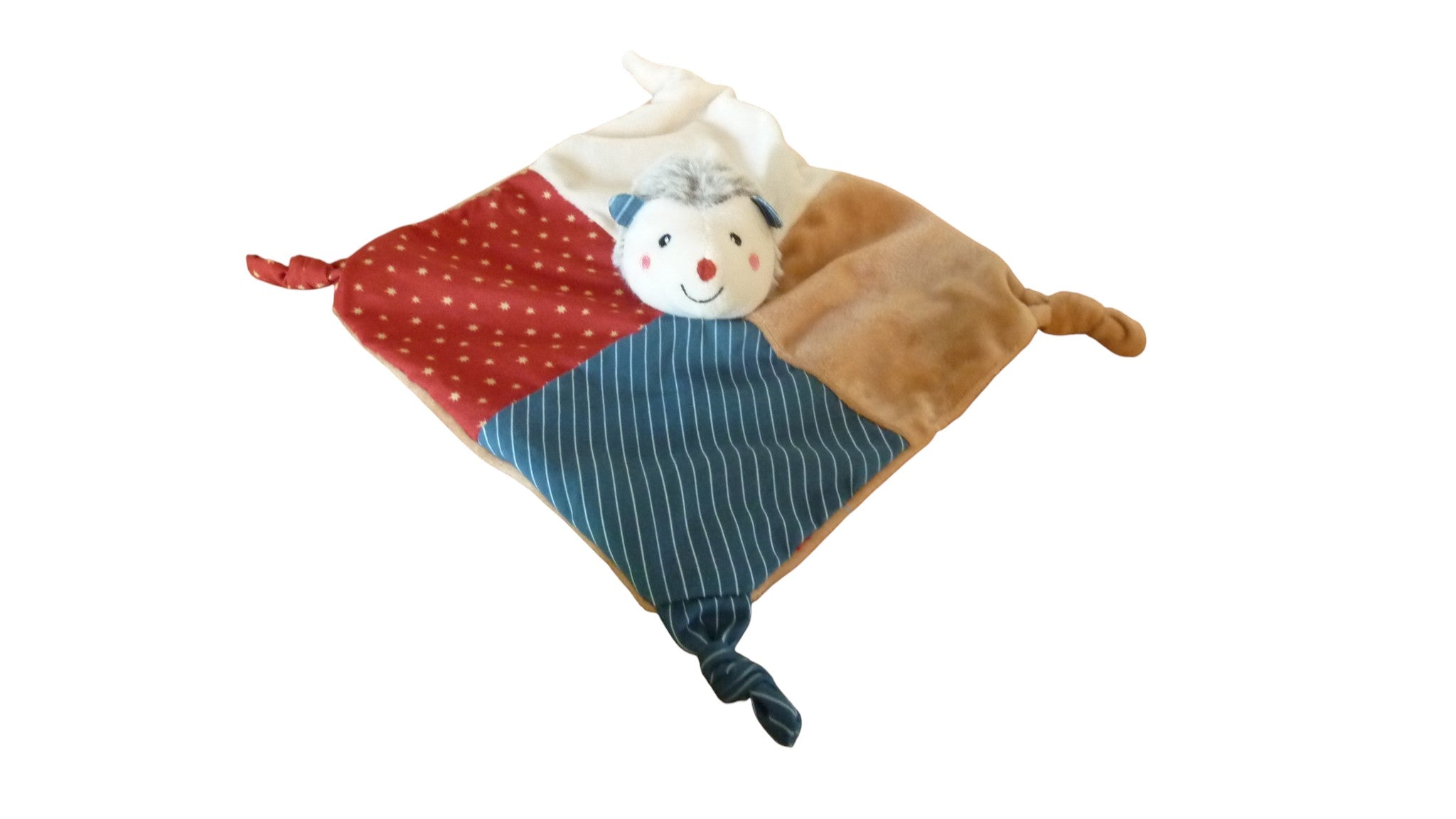 Doudou hérisson plat marron beige rouge bleu - Consys
