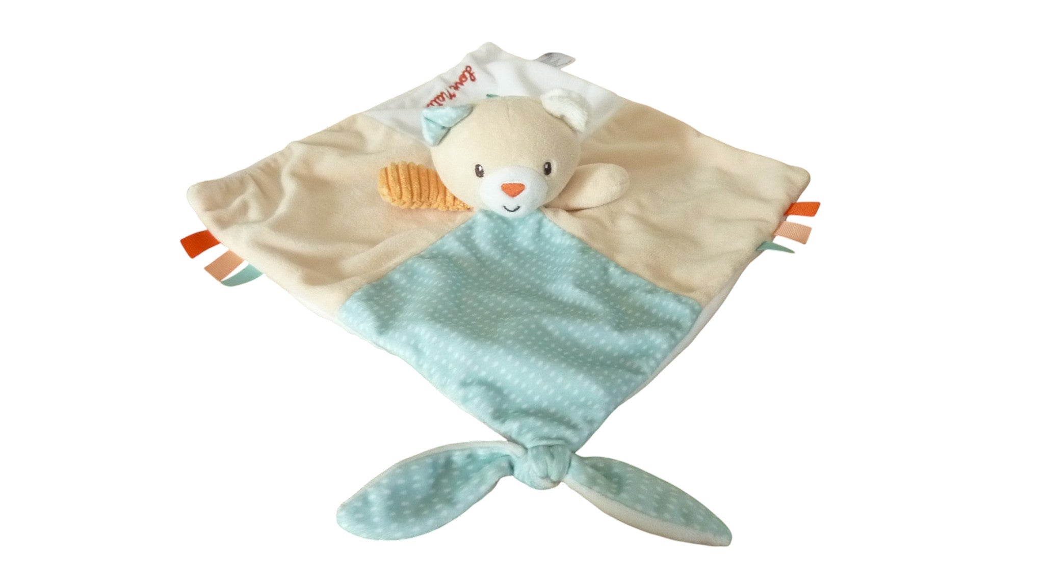 Doudou ours plat attache tétine beige blanc - Baby Smile