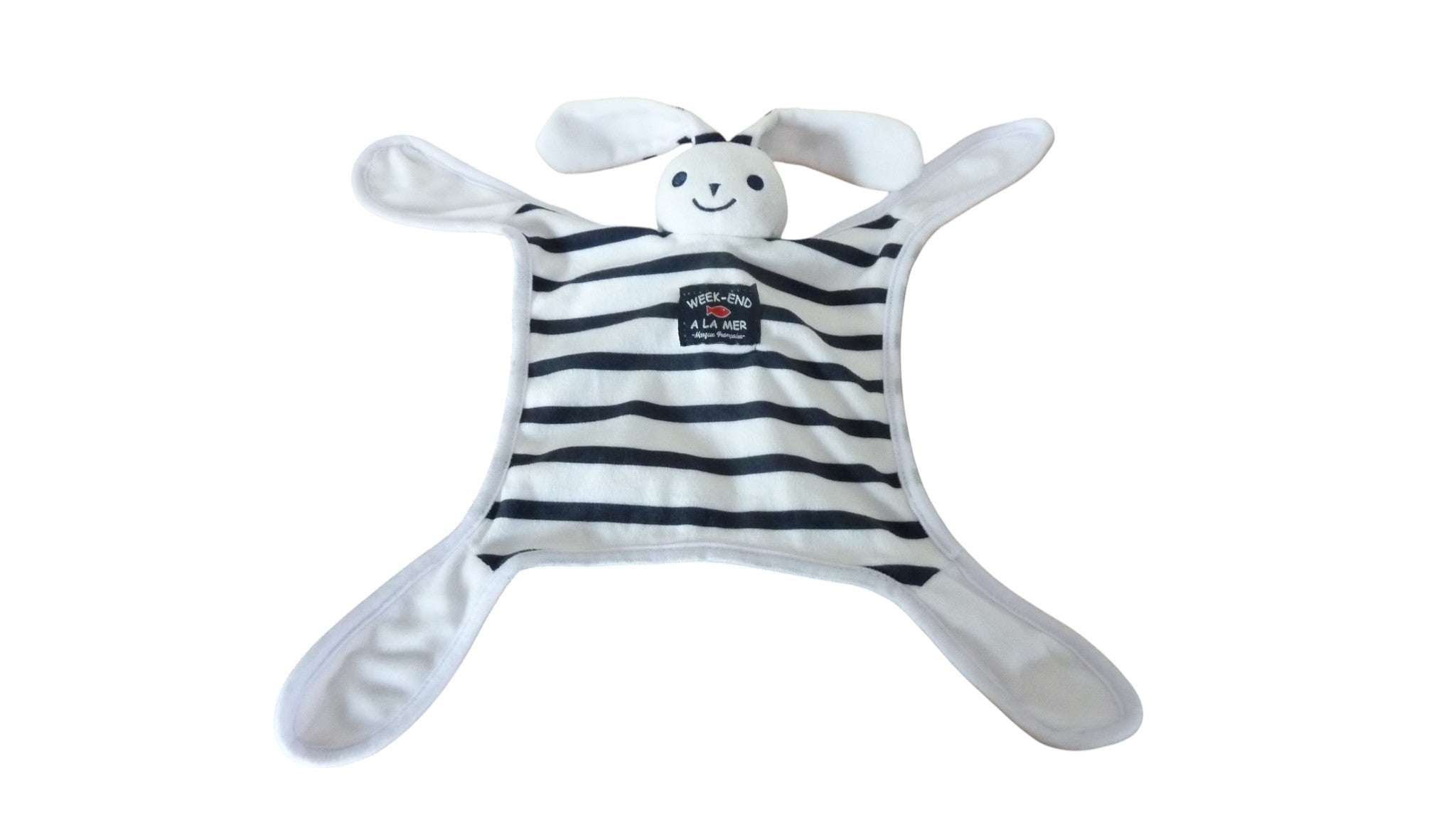 Doudou lapin plat blanc bleu - Week end à la mer