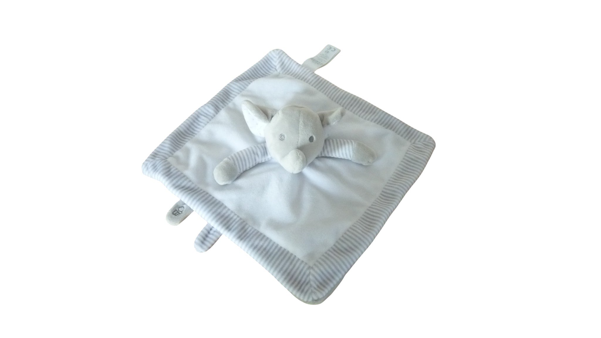 Doudou éléphant plat blanc gris - Obaibi