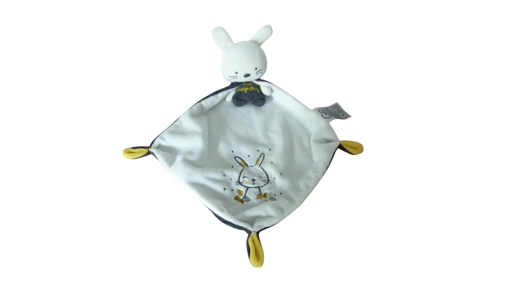 Peluche mouchoir lapin blanc noir - Mots d'Enfants