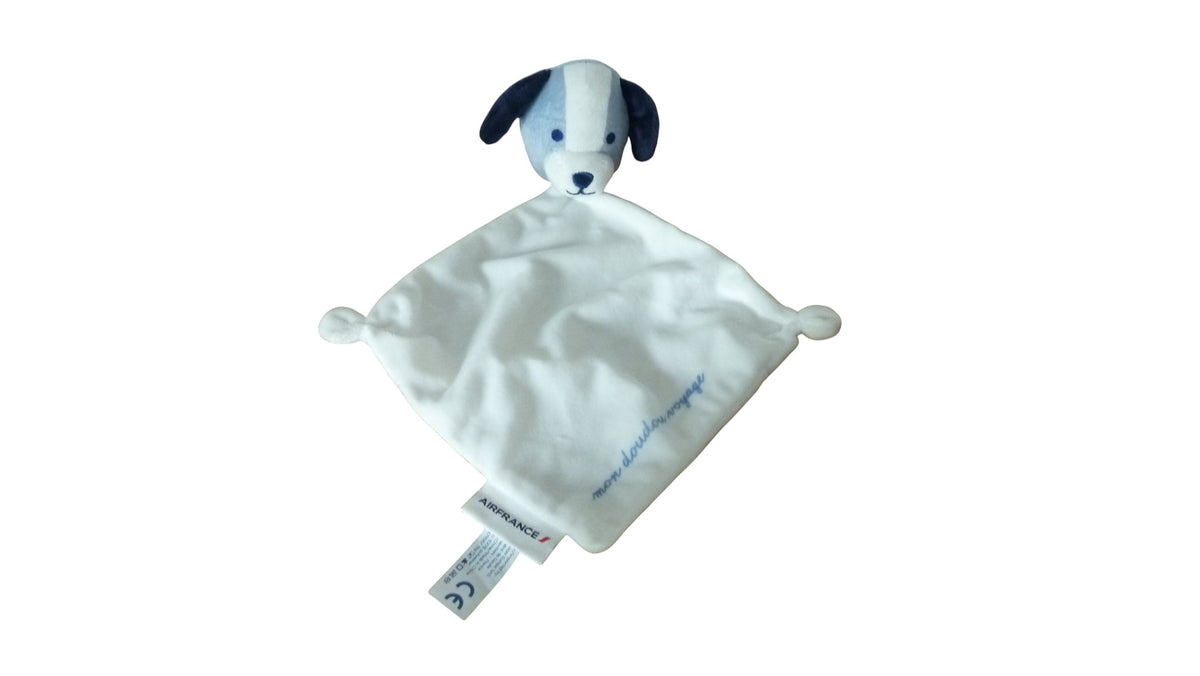 Doudou chien plat blanc bleu - Air France