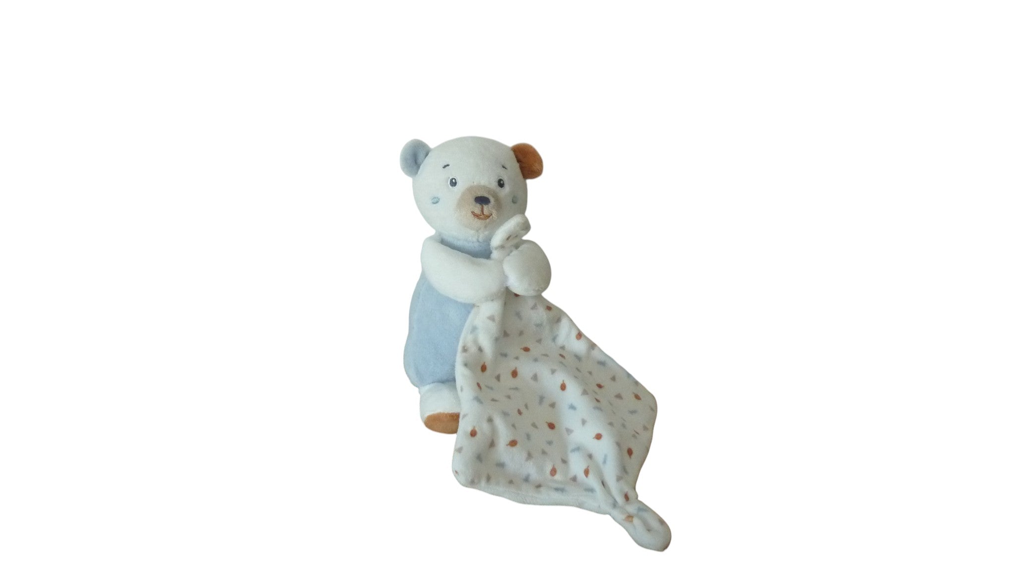 Peluche mouchoir ours bleu blanc - Sucre d'Orge 21 cm