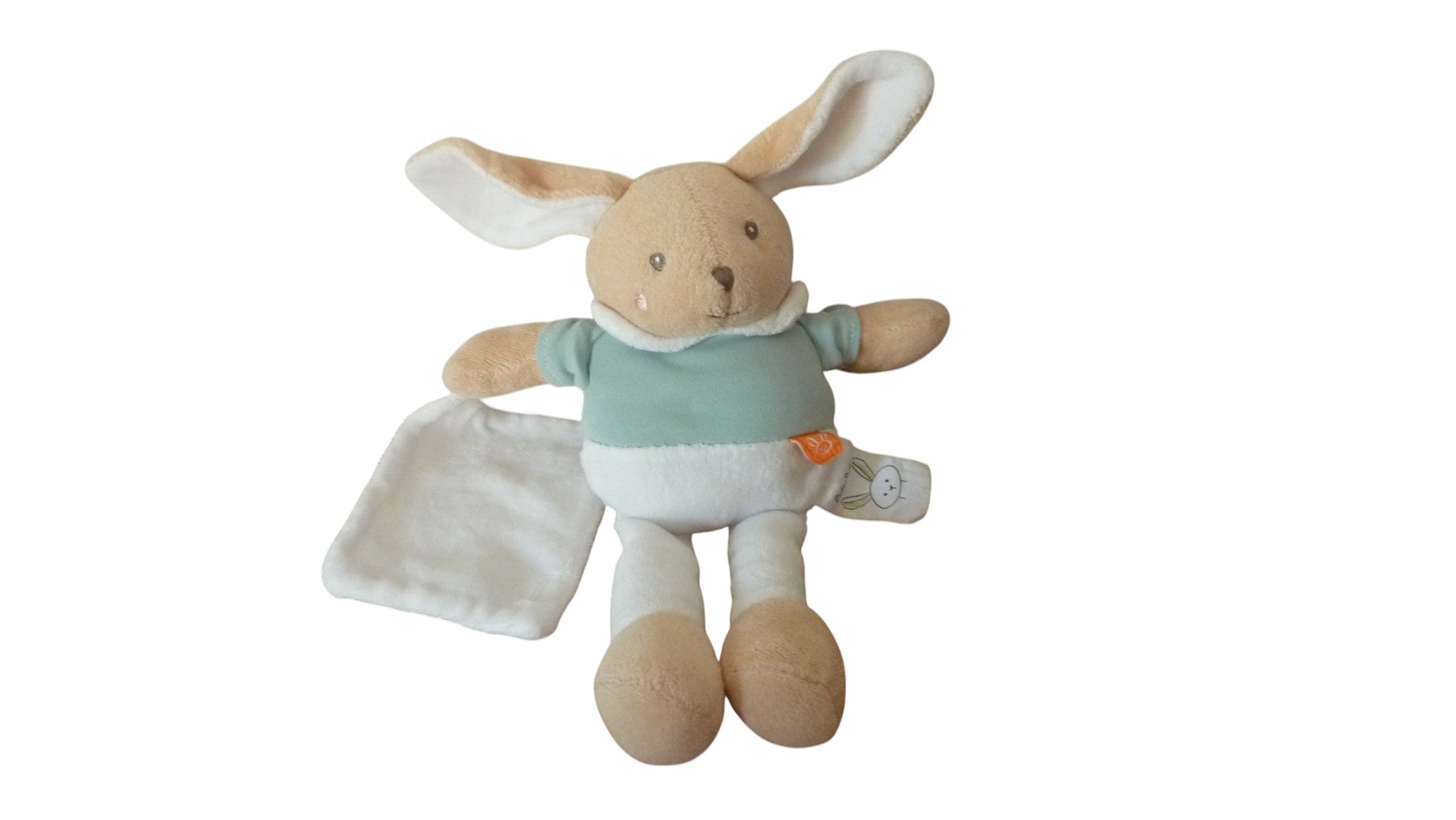 Peluche mouchoir lapin blanc vert - BN0579 Baby'Nat
