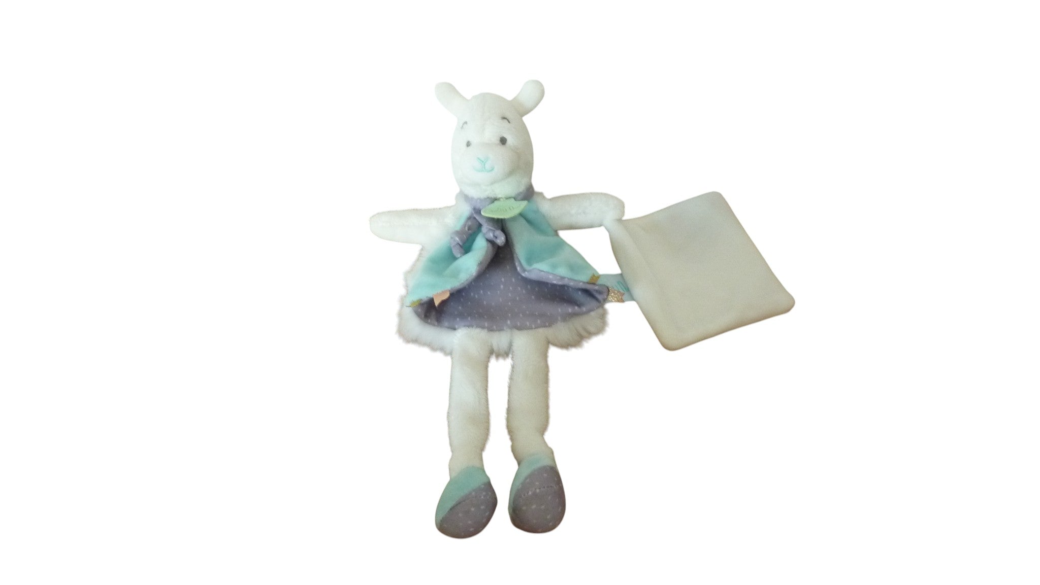Doudou mouchoir lama blanc turquoise - BN0427 Baby'Nat