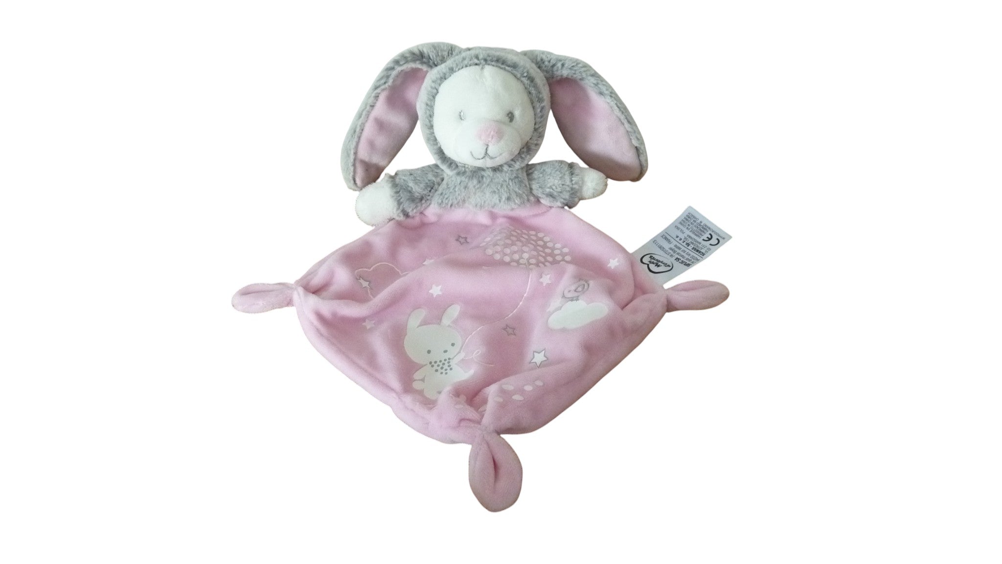 Doudou ours déguisé en lapin plat  rose - Mots d'Enfants