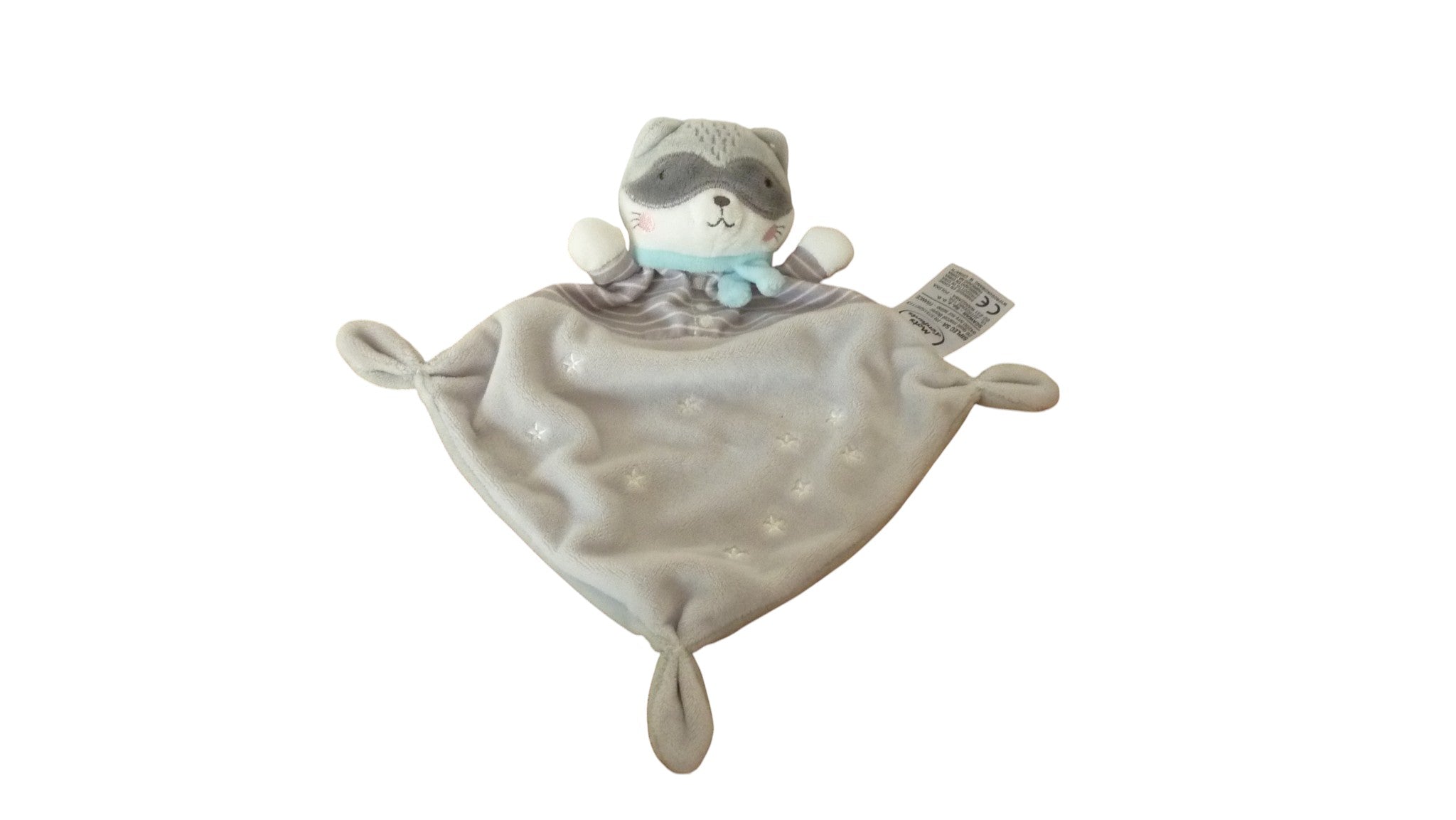 Doudou raton laveur plat gris - Mots d'Enfants