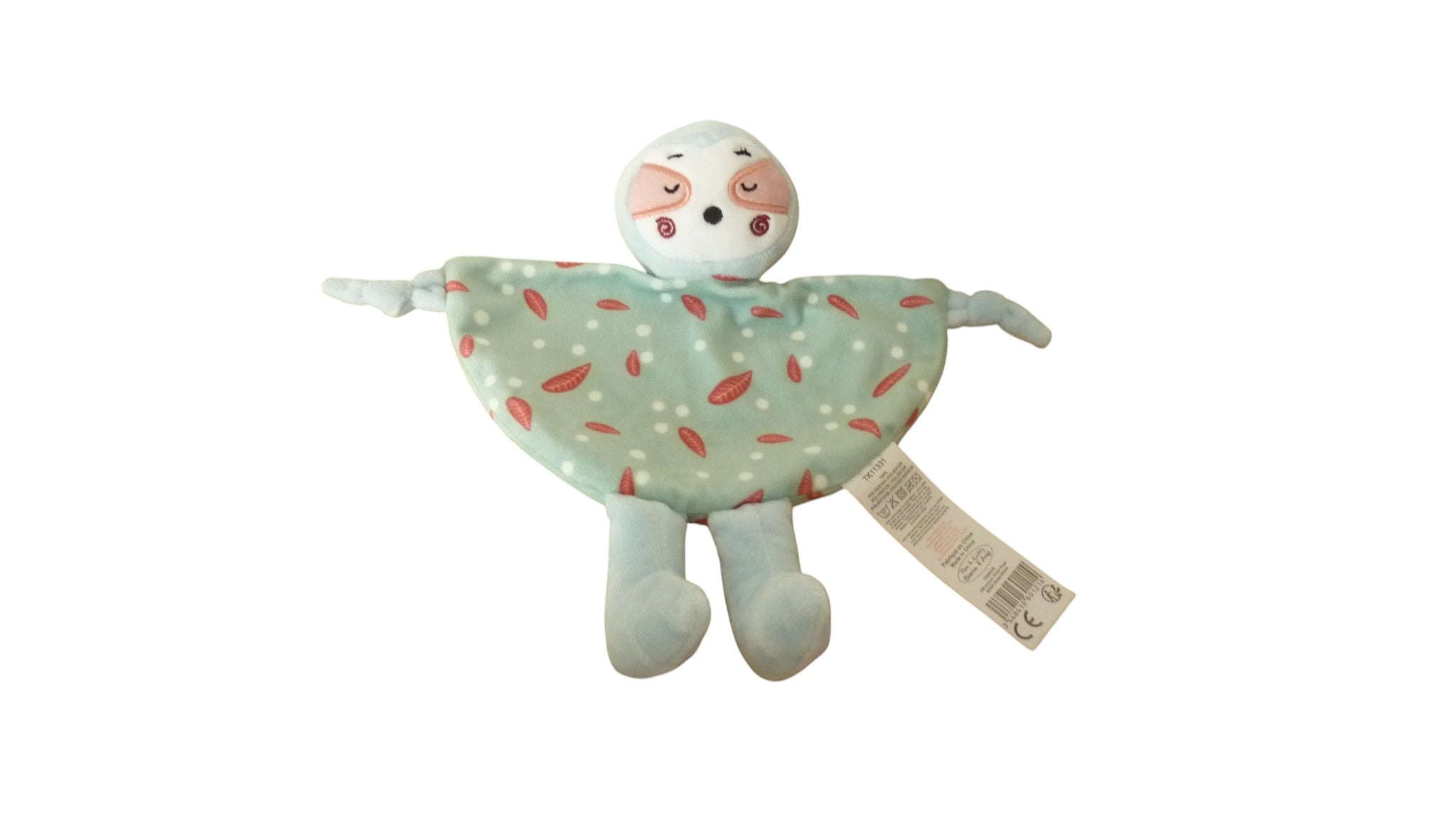 Doudou paresseux plat vert bleu - Tomkids