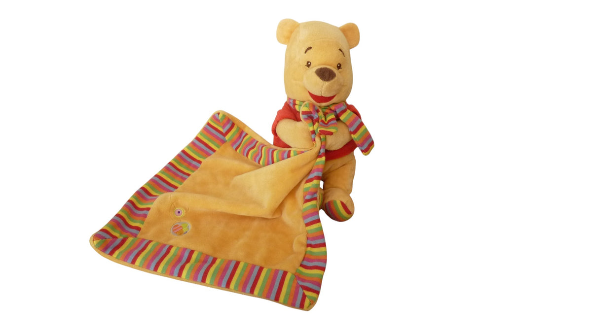 Peluche mouchoir Winnie l'Ourson marron rouge - Disney 27 cm