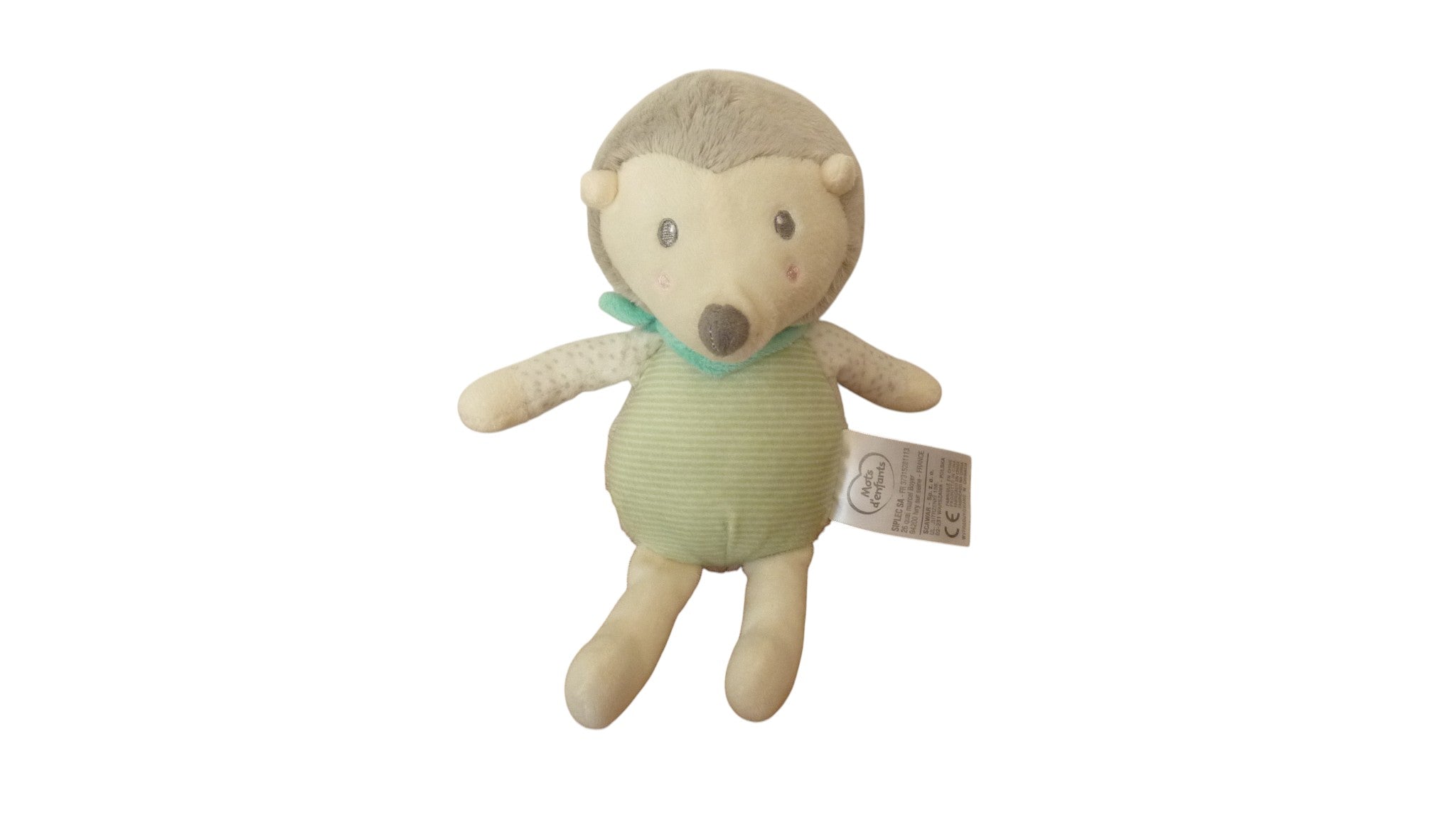 Peluche hérisson gris vert - Mots d'Enfants 25 cm