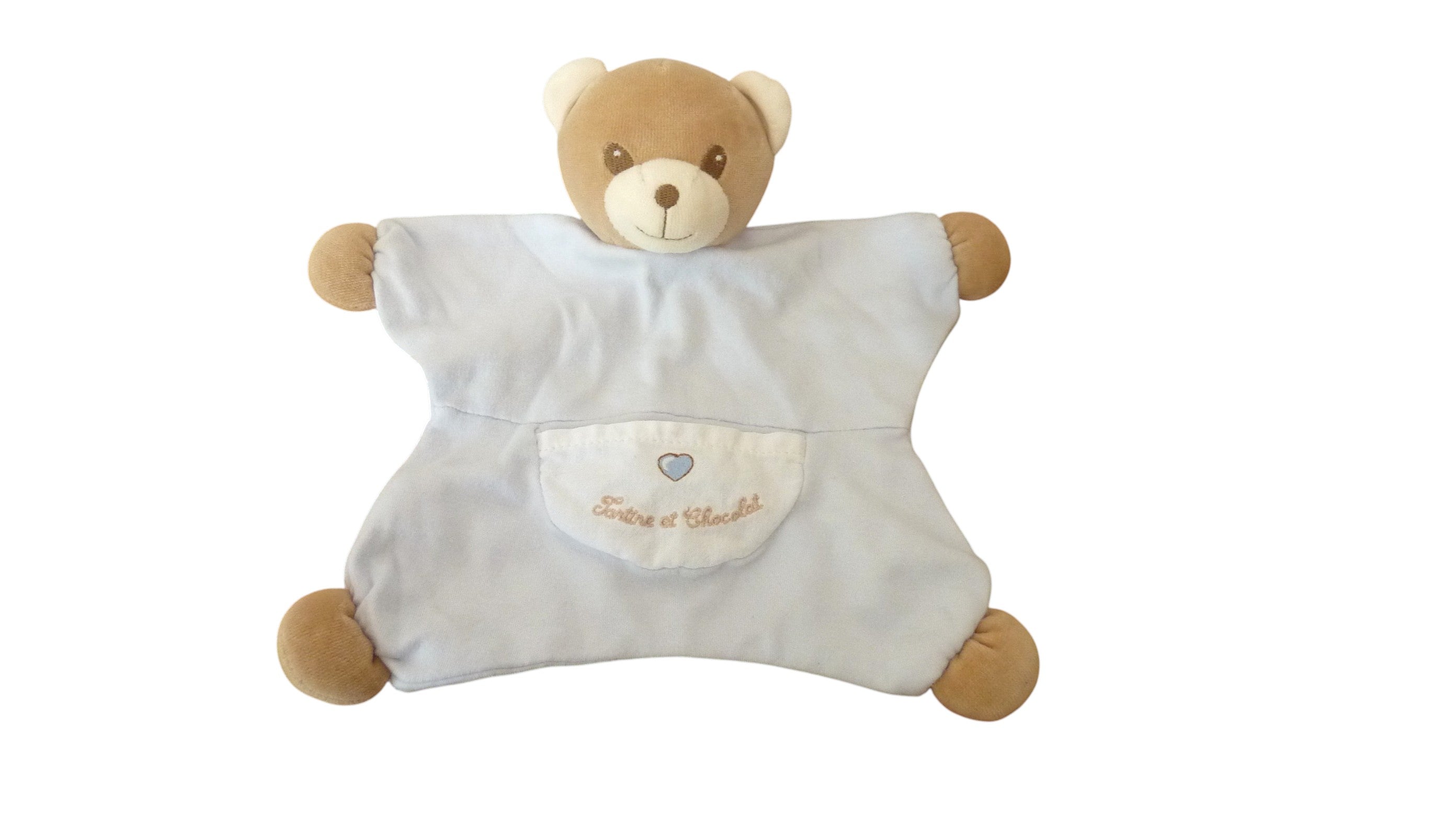 Doudou ours plat bleu - Tartine et Chocolat
