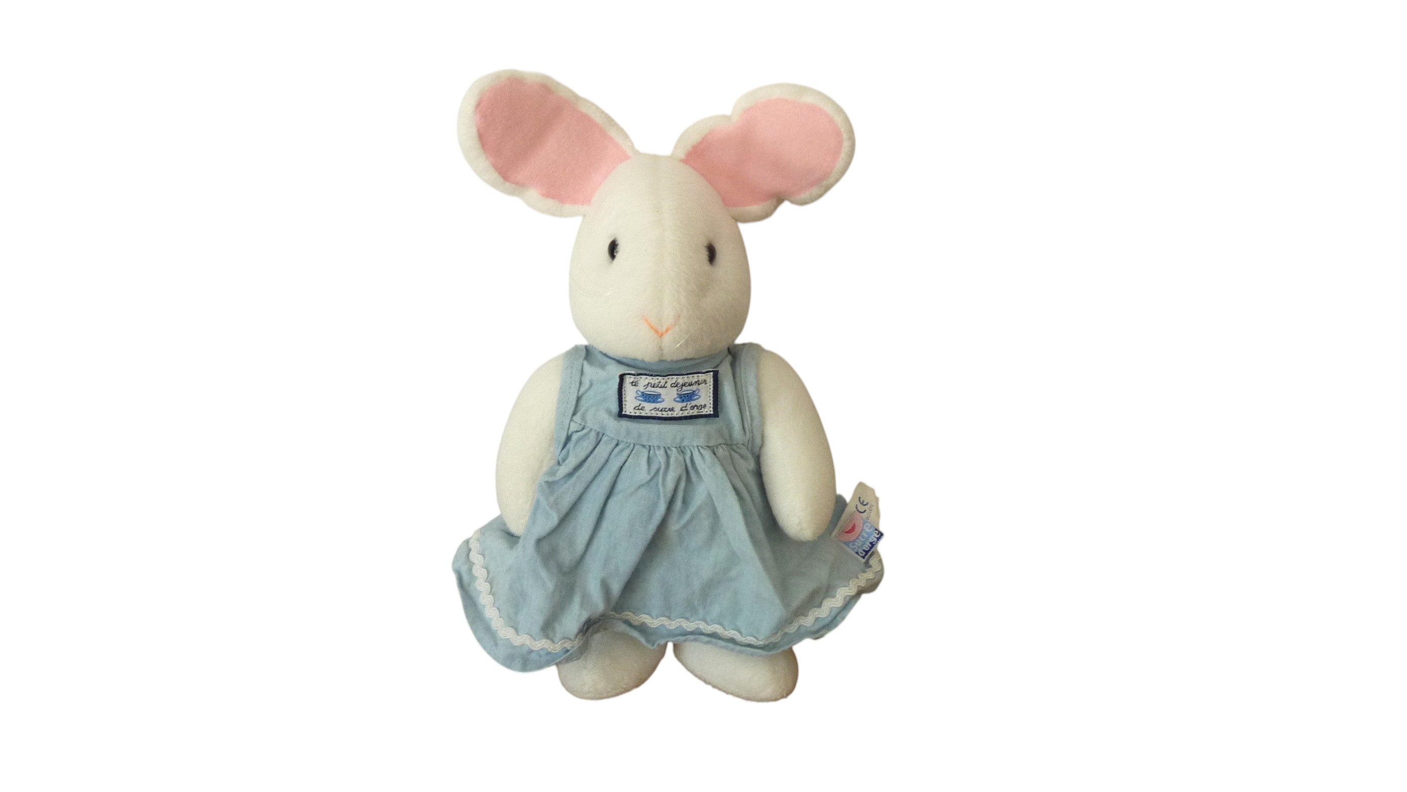 Peluche lapin blanc bleu - Sucre d'Orge 24 cm