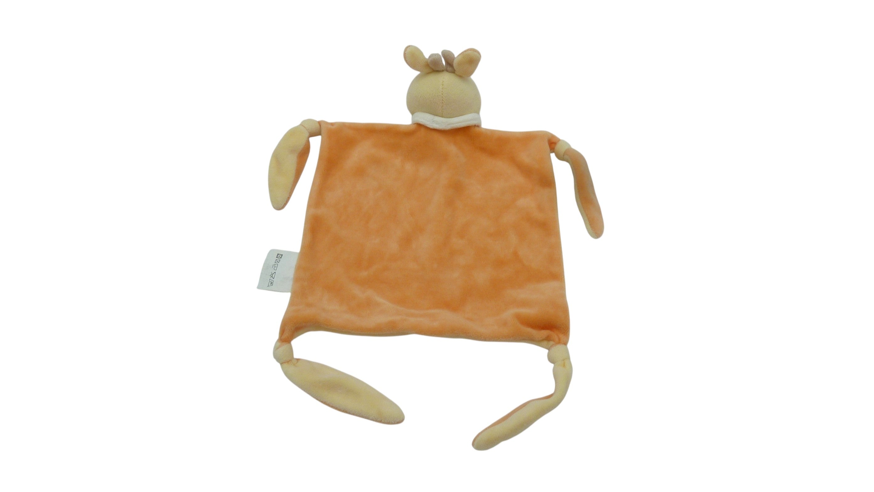 Doudou girafe plat jaune orange