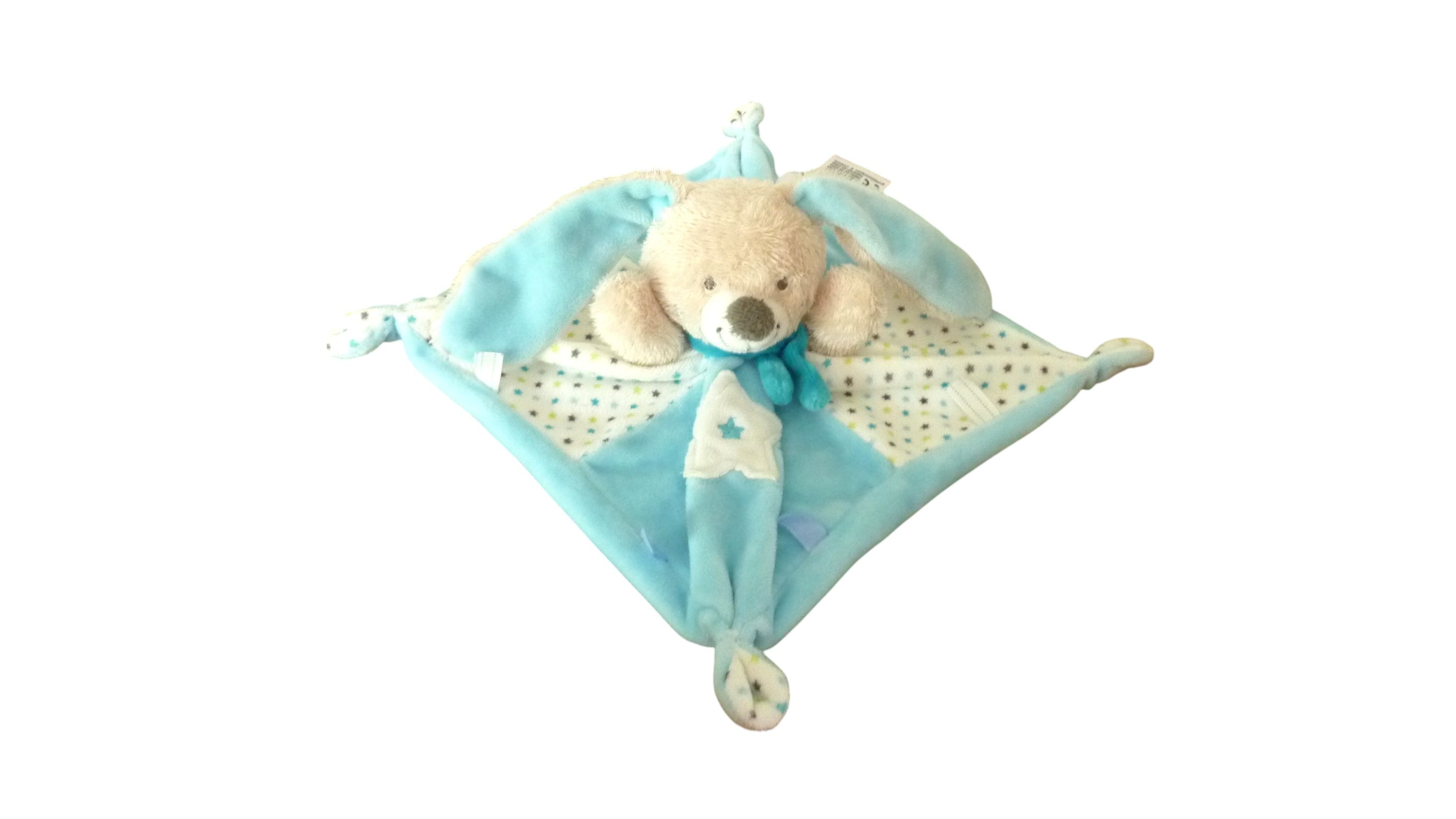 Doudou lapin plat bleu - Mots d'Enfants