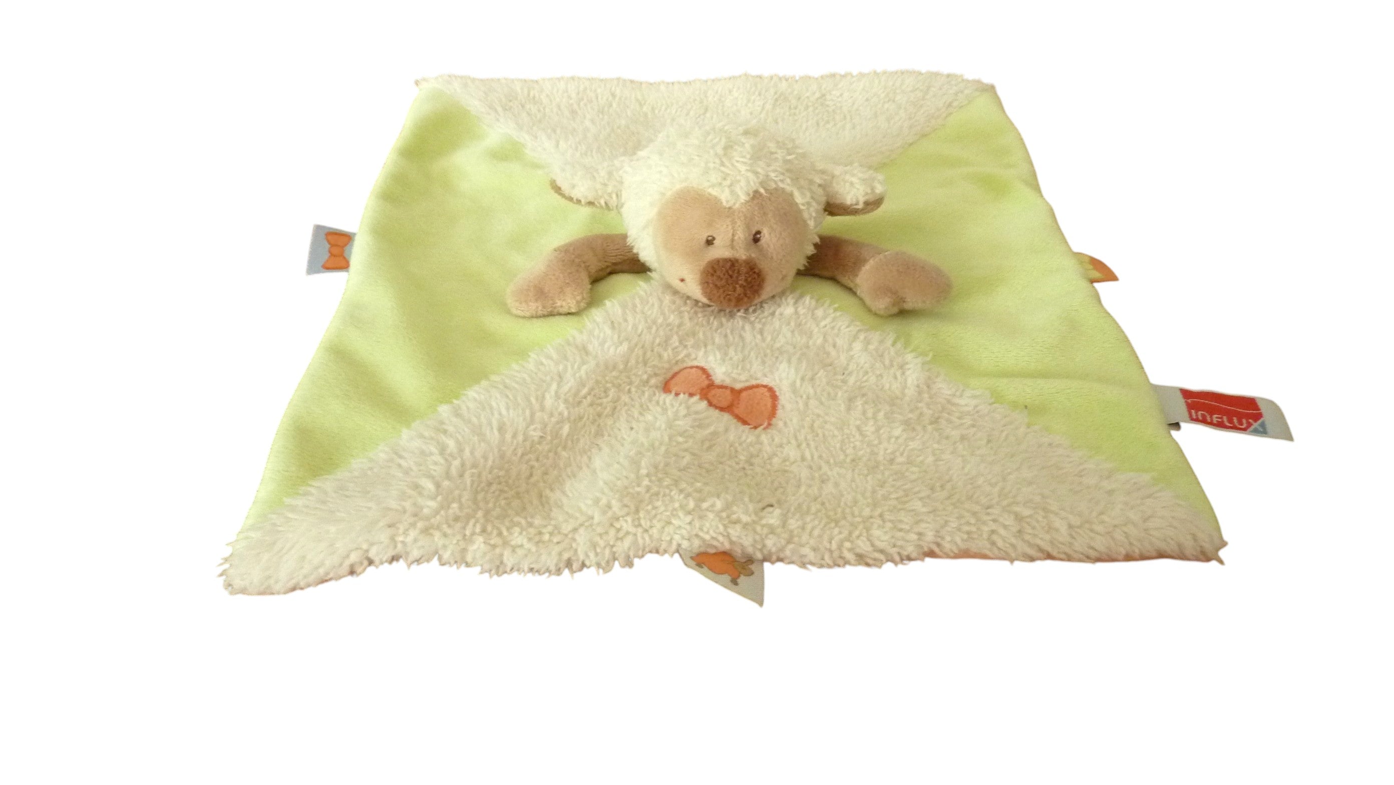 Doudou mouton plat vert orange - Influx