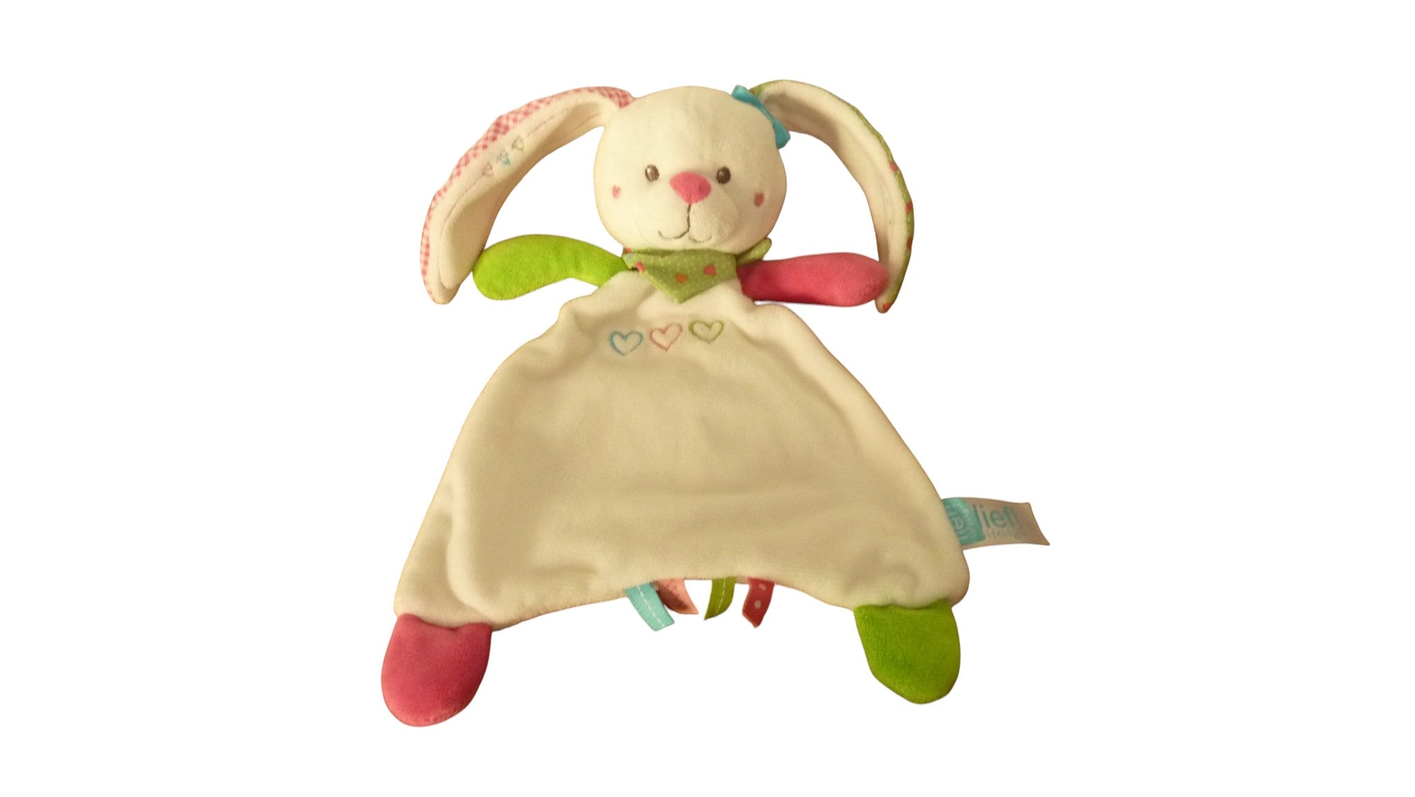 Doudou lapin plat blanc vert rose - Lief Lifestyle