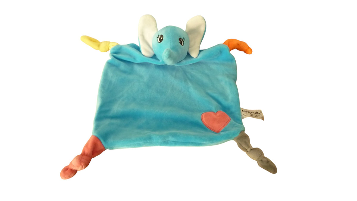 Doudou éléphant plat bleu cœur rouge - Crapouille - Sandy