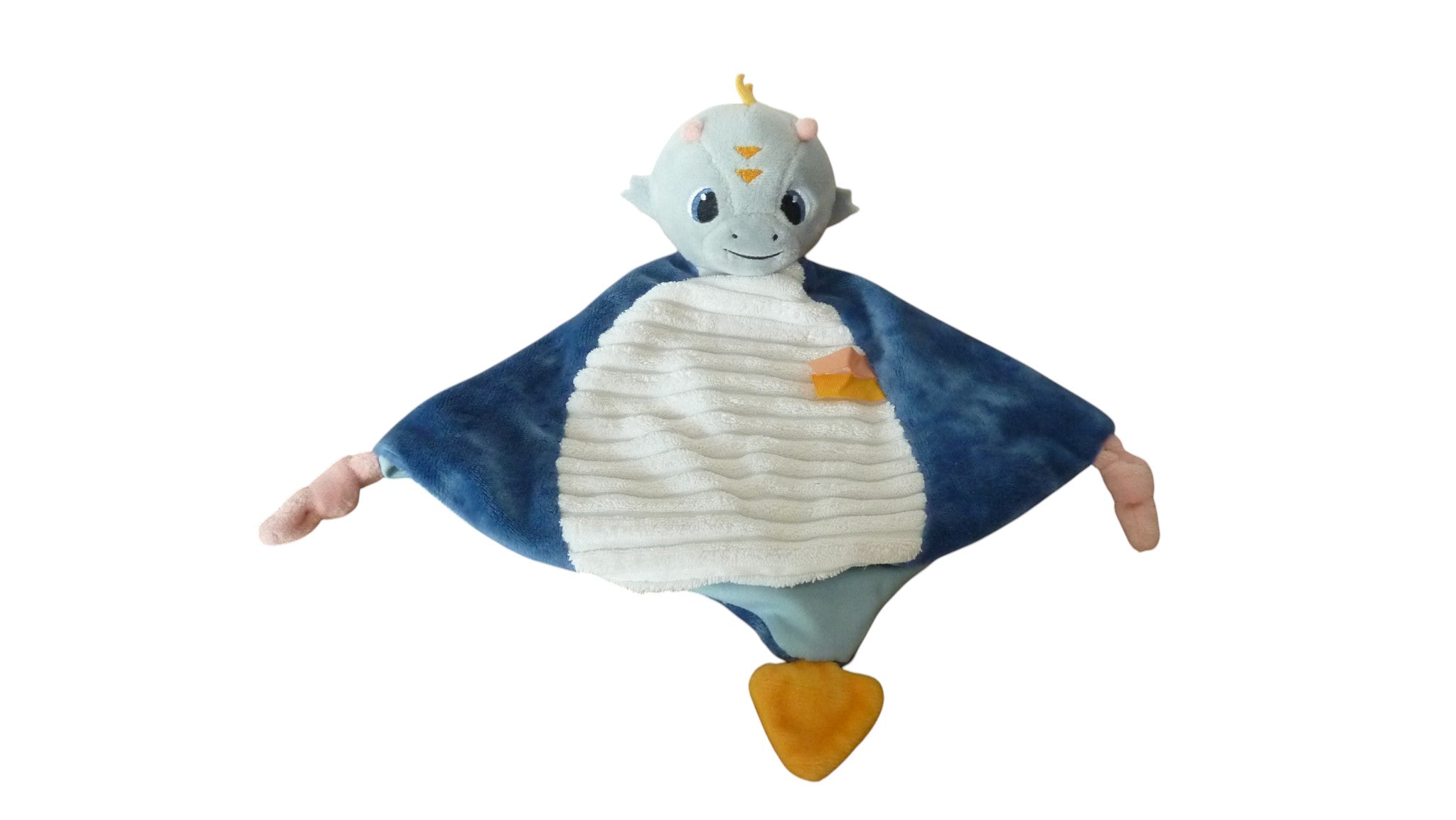 Doudou dragon plat blanc bleu - Jemini