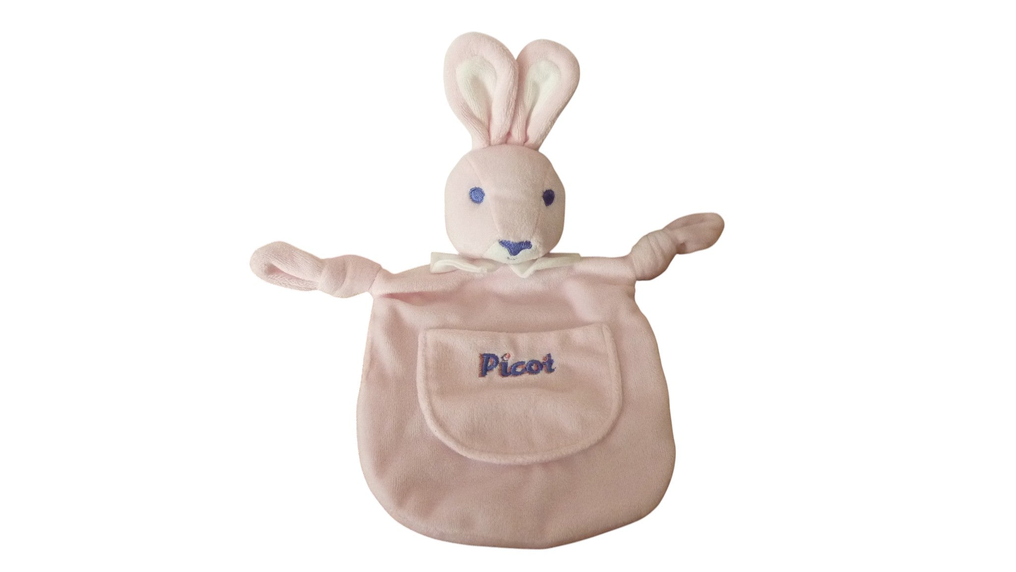 Doudou lapin plat rose - Picot 19 cm