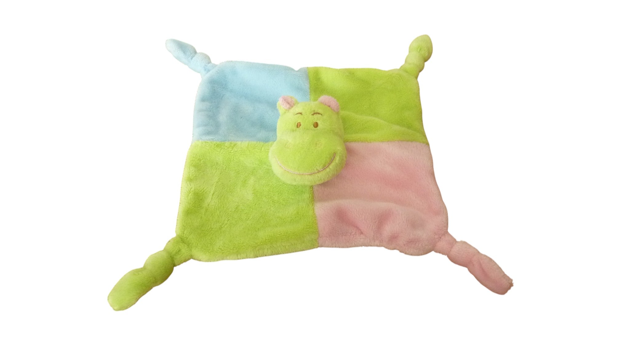 Doudou hippopotame plat rose vert bleu - Biesse Baby