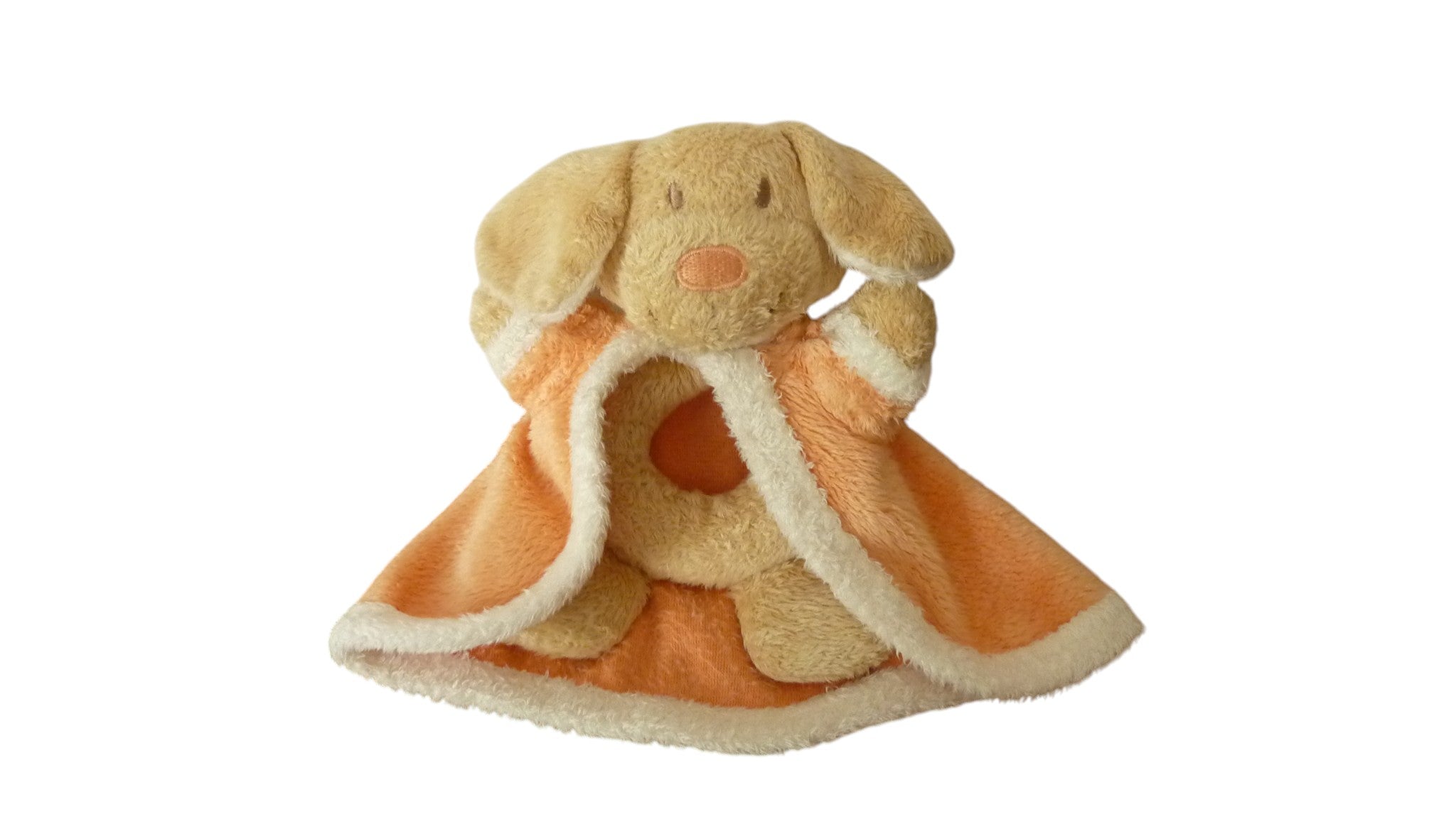 Doudou chien hochet  marron orange - Pommette