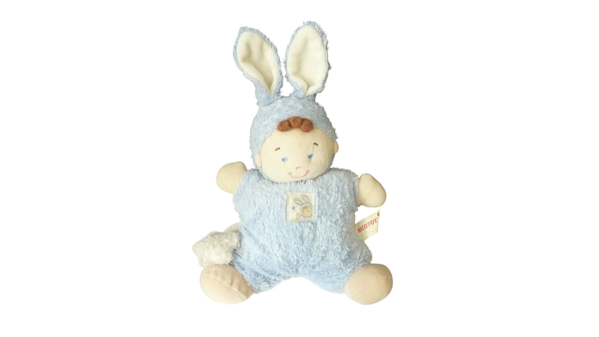 Peluche poupée garçon déguisé en lapin bleu - Nicotoy 24 cm
