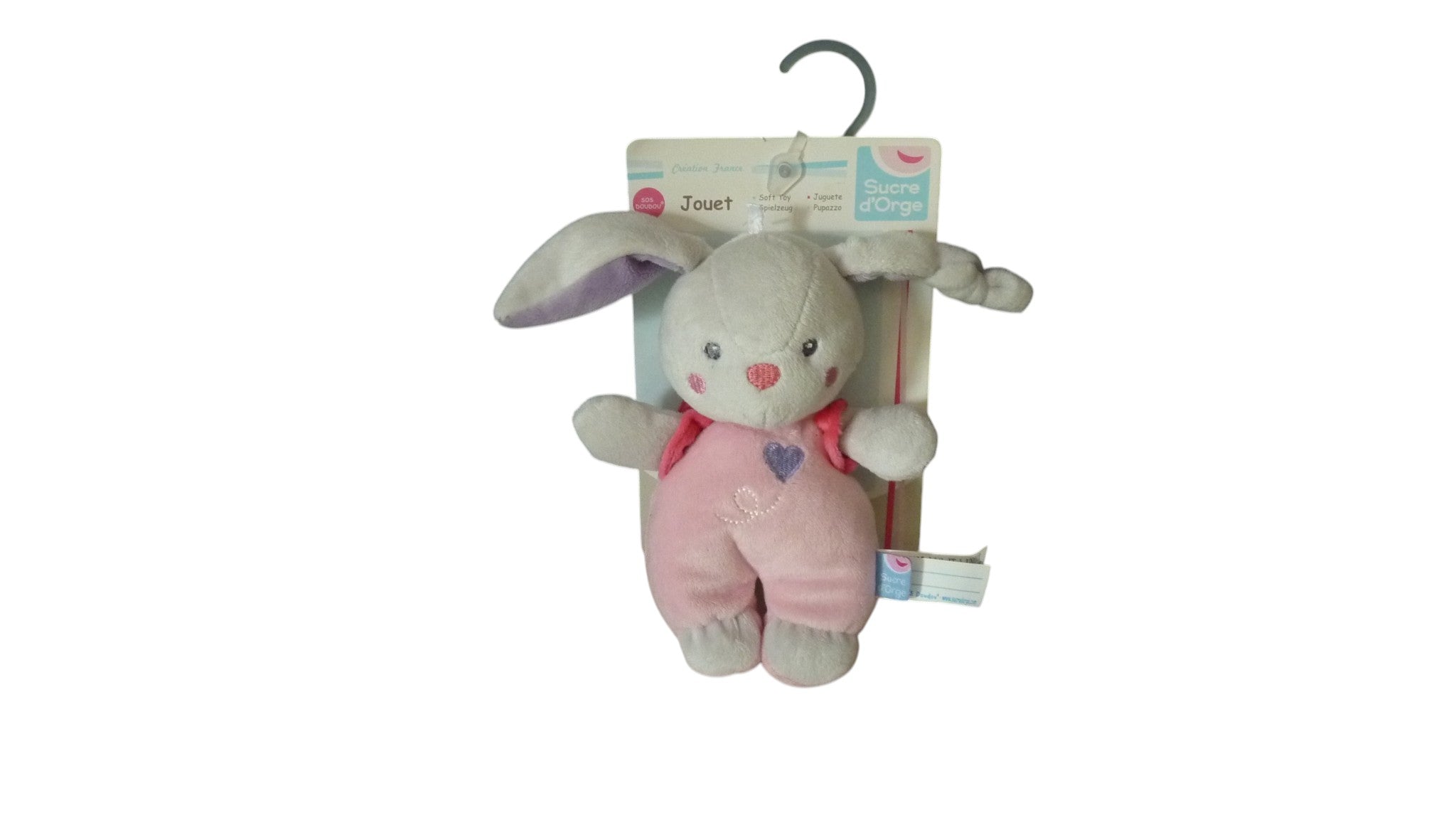 Peluche lapin rose - Sucre d'Orge 17 cm
