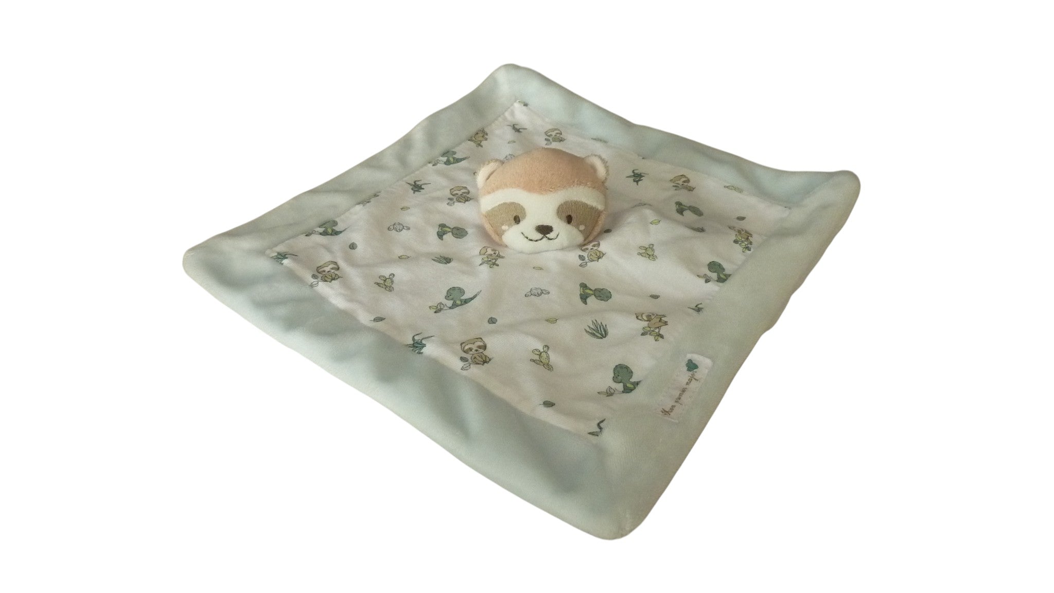 Doudou raton laveur plat vert blanc - Sergent Major