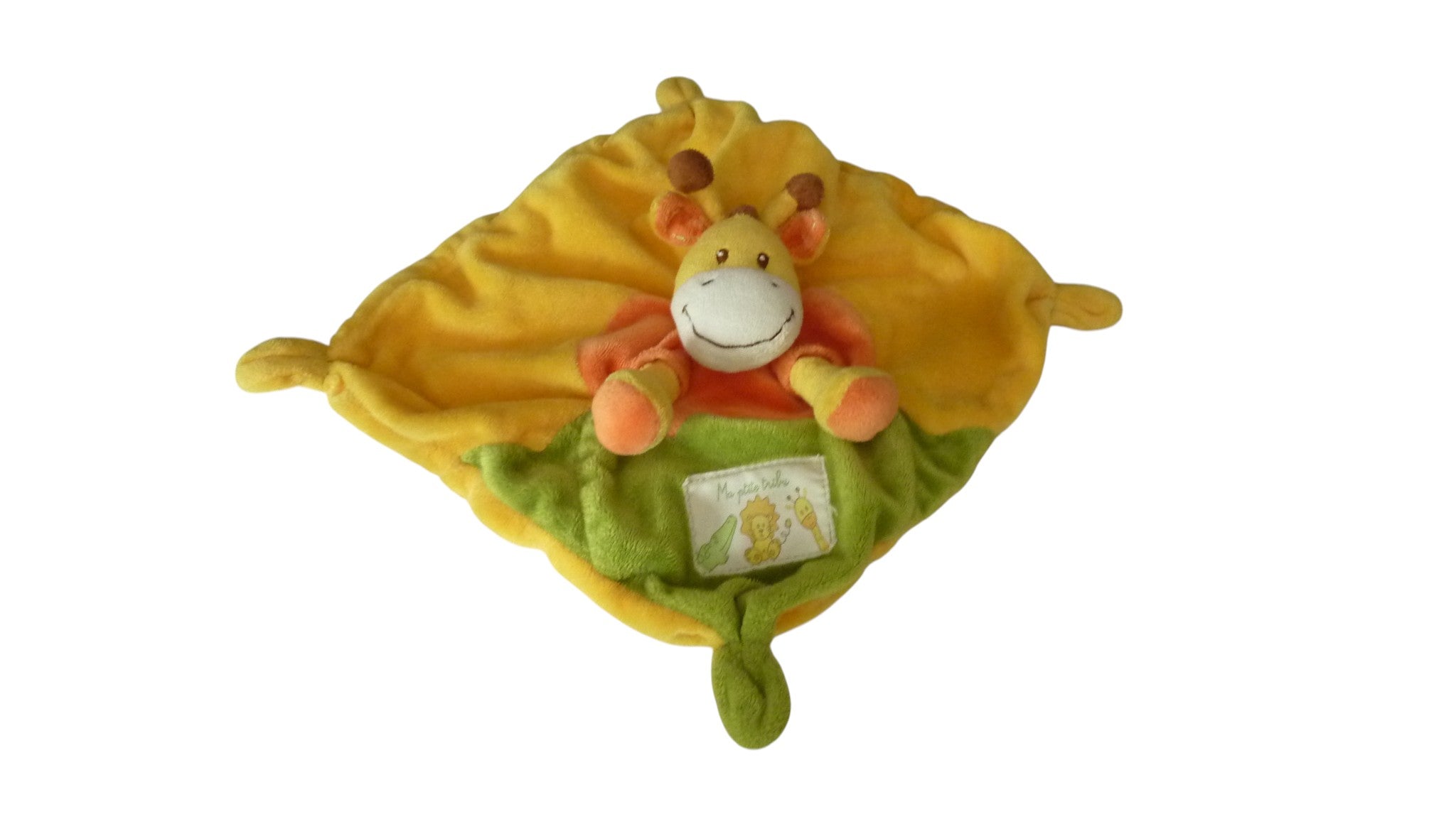 Doudou girafe plat jaune vert orange - Kiabi