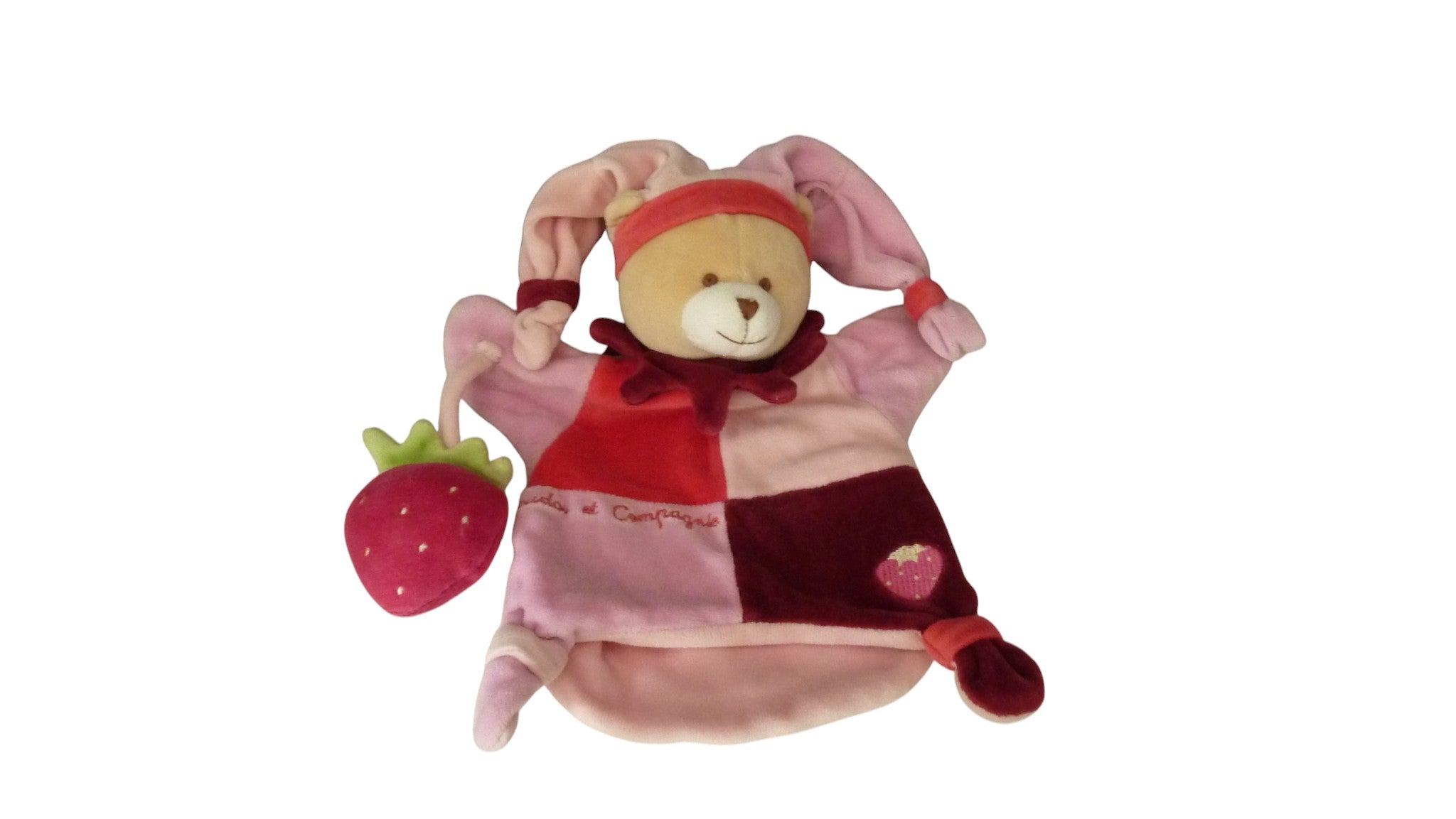 Doudou ours marionnette Mario rose parme - DC1492 Doudou et Compagnie