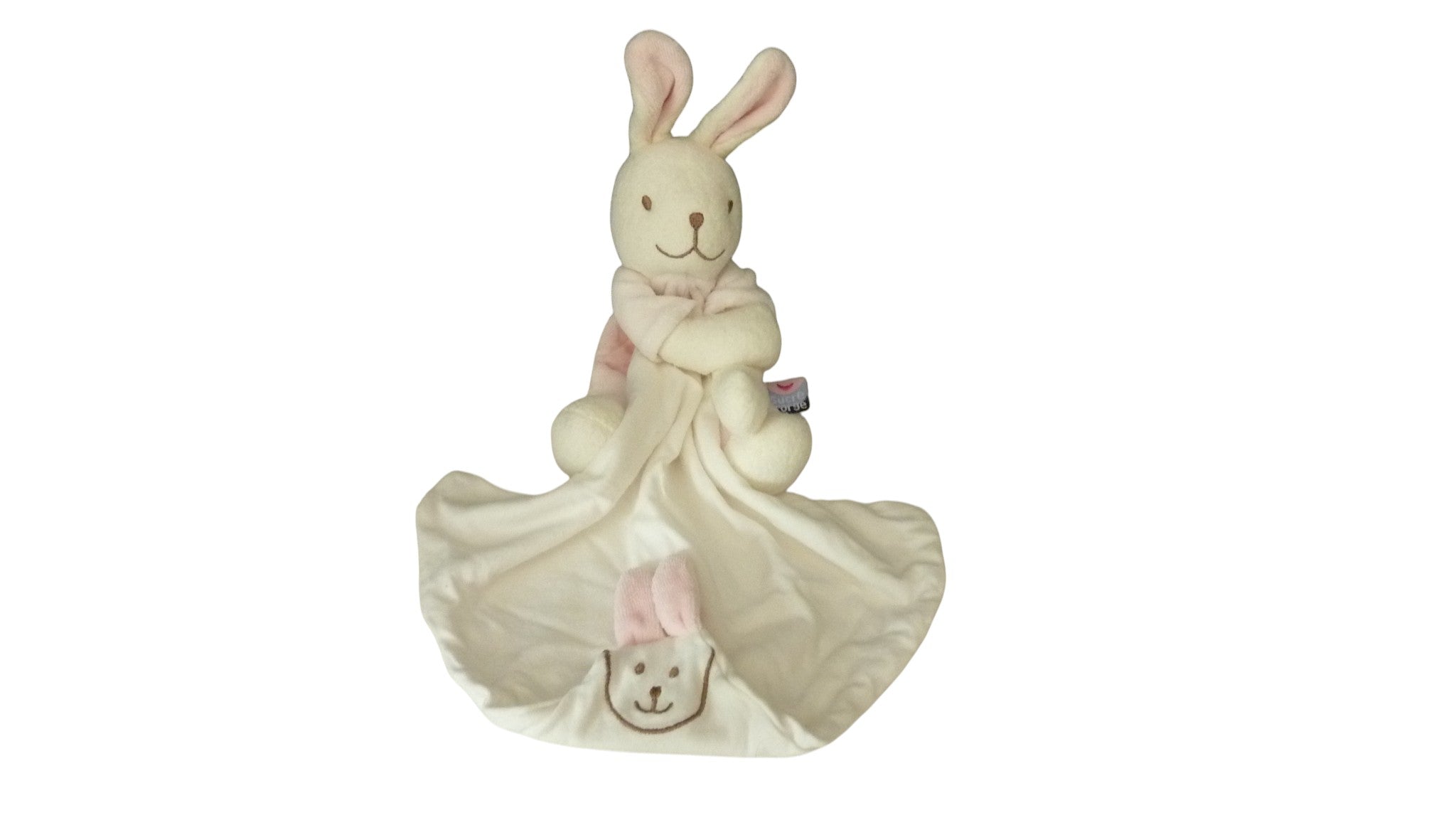Doudou lapin mouchoir rose blanc - Sucre d'Orge