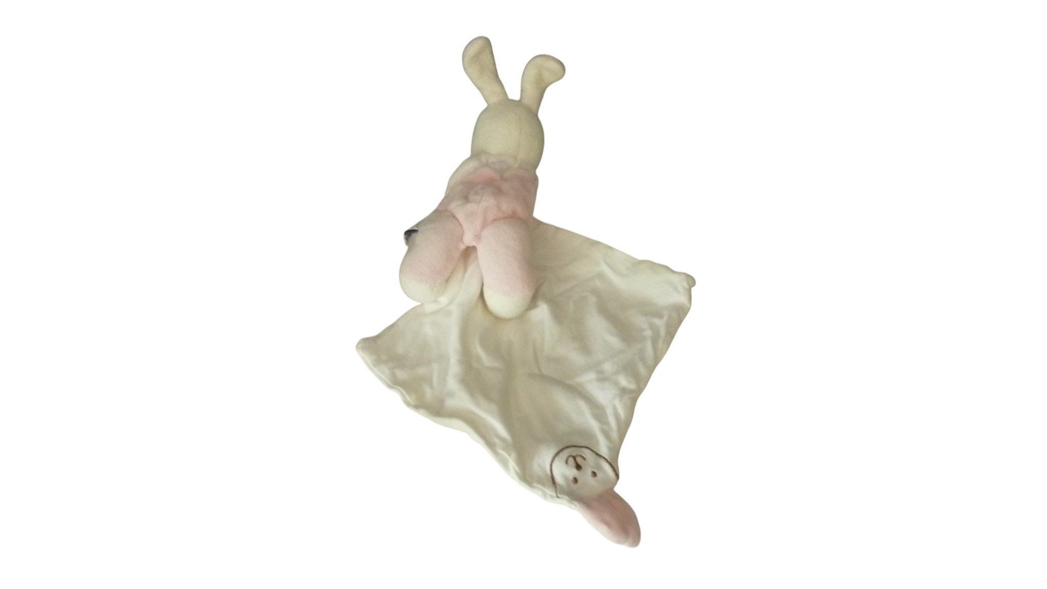 Doudou lapin mouchoir rose blanc - Sucre d'Orge
