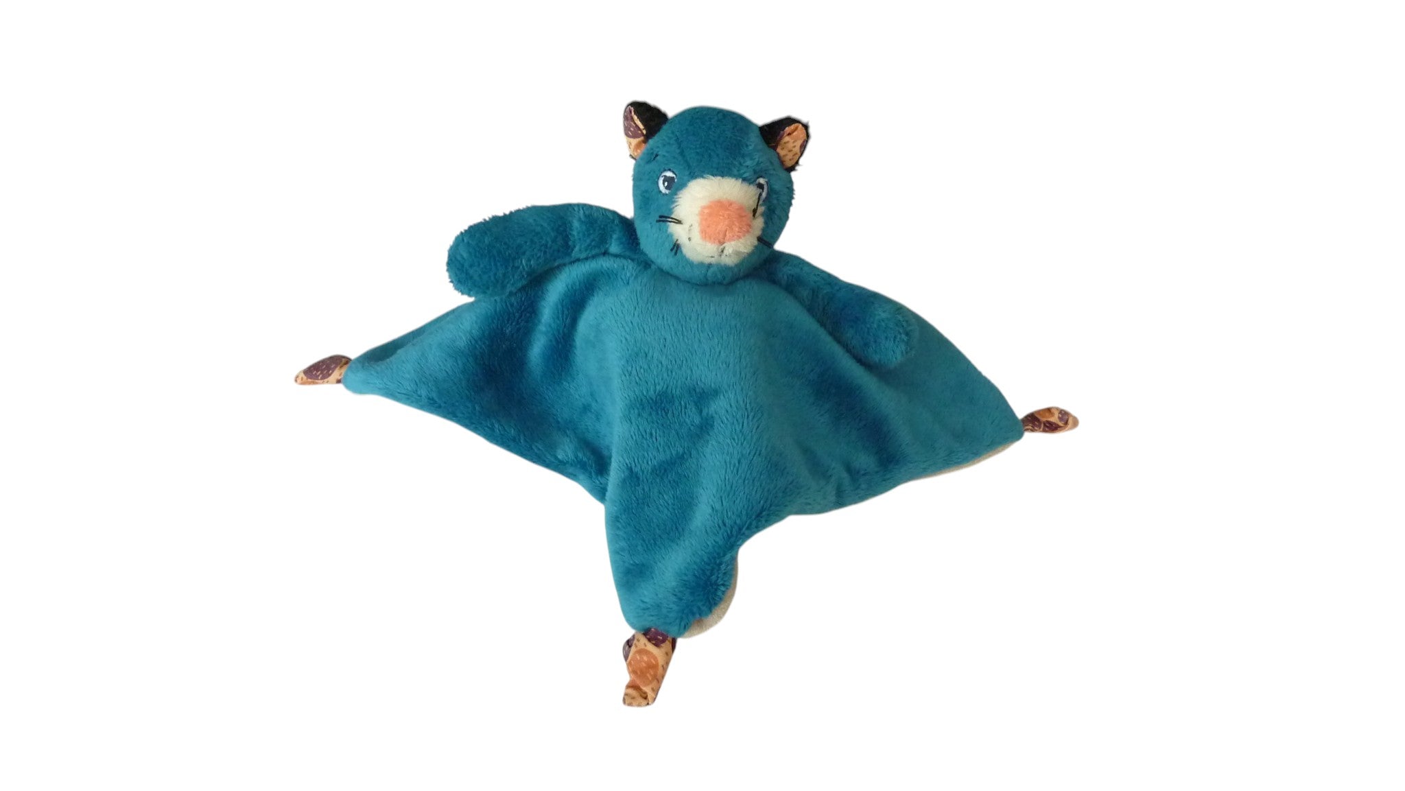 Doudou panthère/koala plat réversible - bleu marron - Dans la jungle - Moulin roty