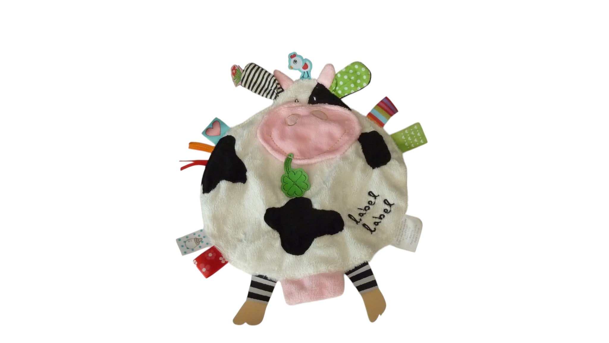 Doudou vache plat blanc noir rose - Label Label