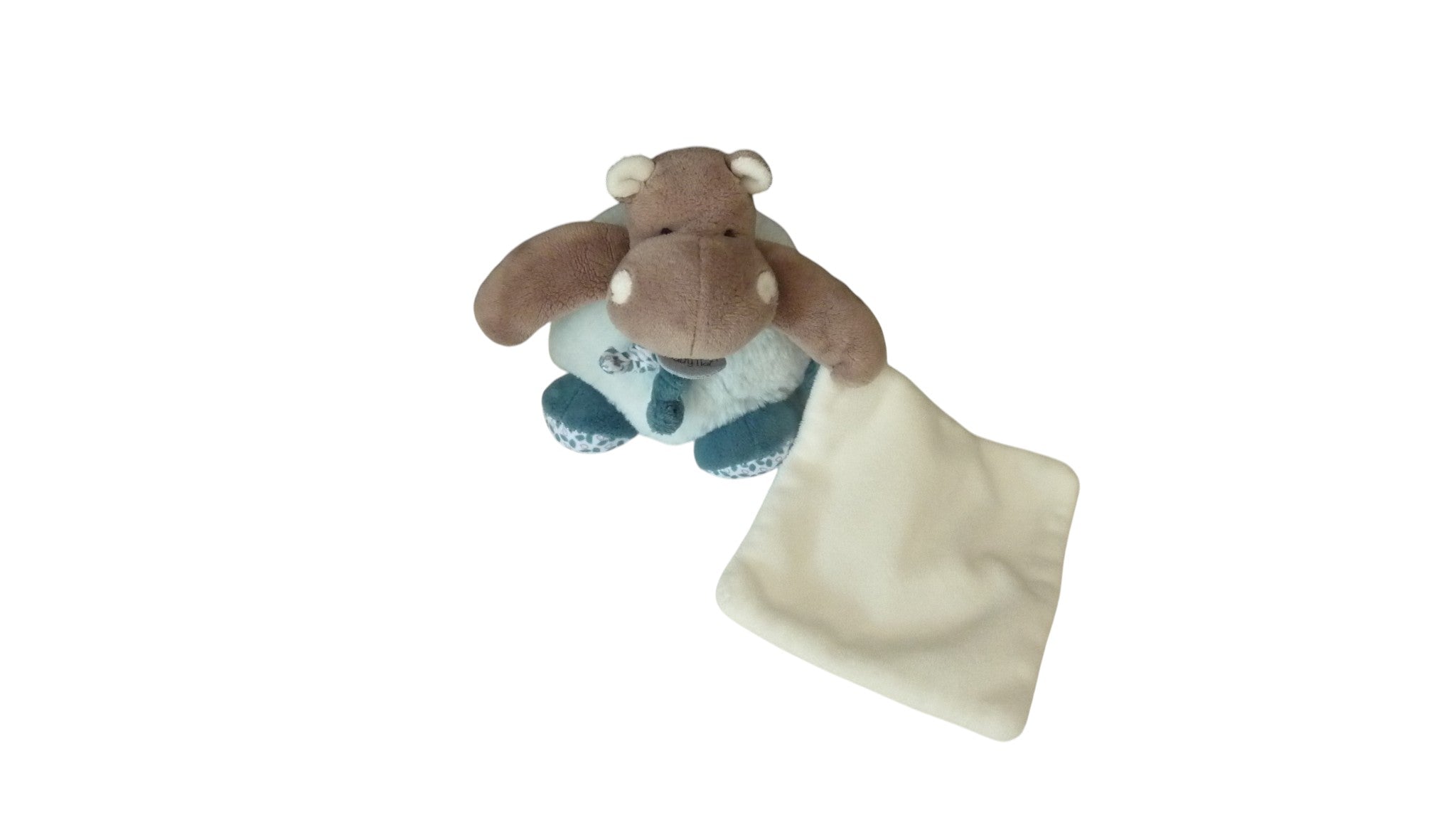 Peluche mouchoir hippopotame turquoise -Bazile et Zoé - BN0530 Baby'Nat