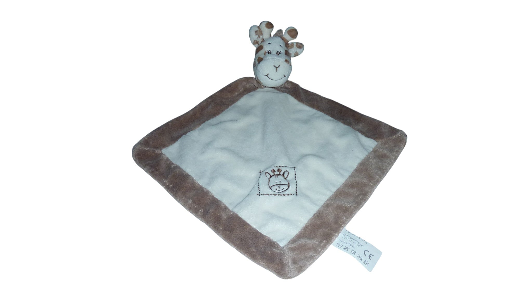 Doudou girafe plat marron écru - ZD Trading