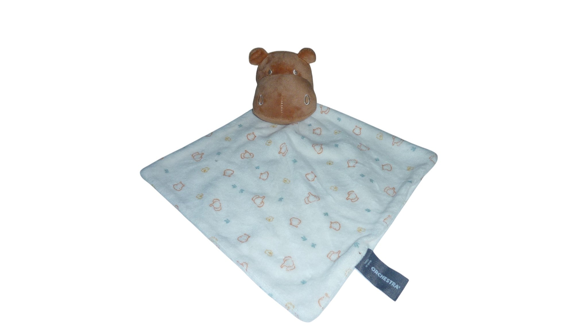 Doudou hippopotame plat marron écru - Orchestra